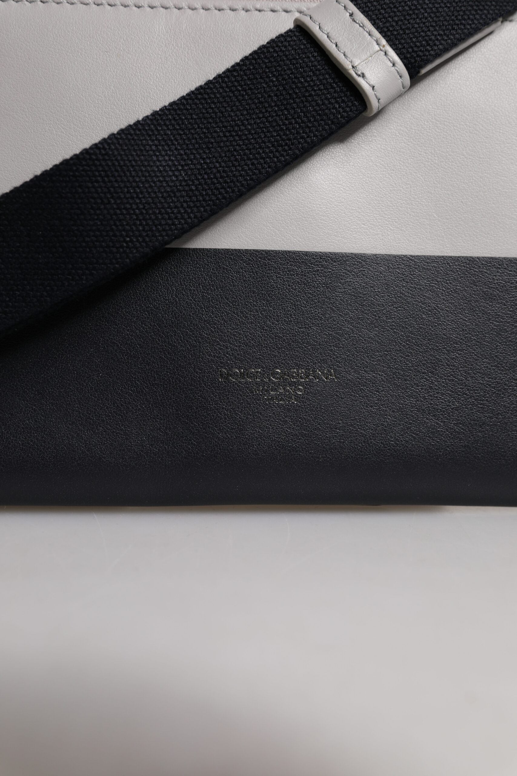 Black White Leather Logo Embossed Crossbody Bag - ventzia