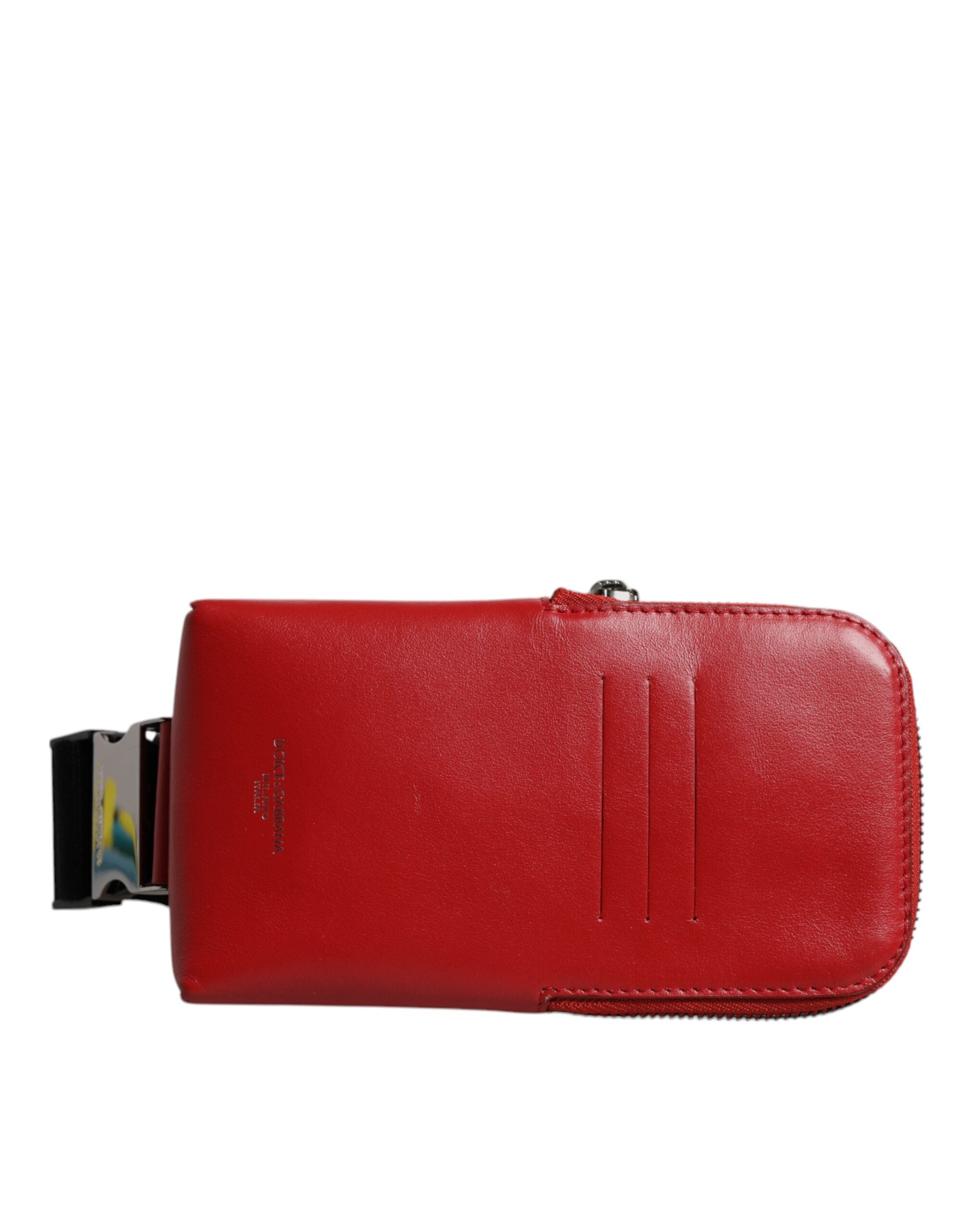 Red Calfskin Logo Purse Phone Belt Waist Bag - ventzia