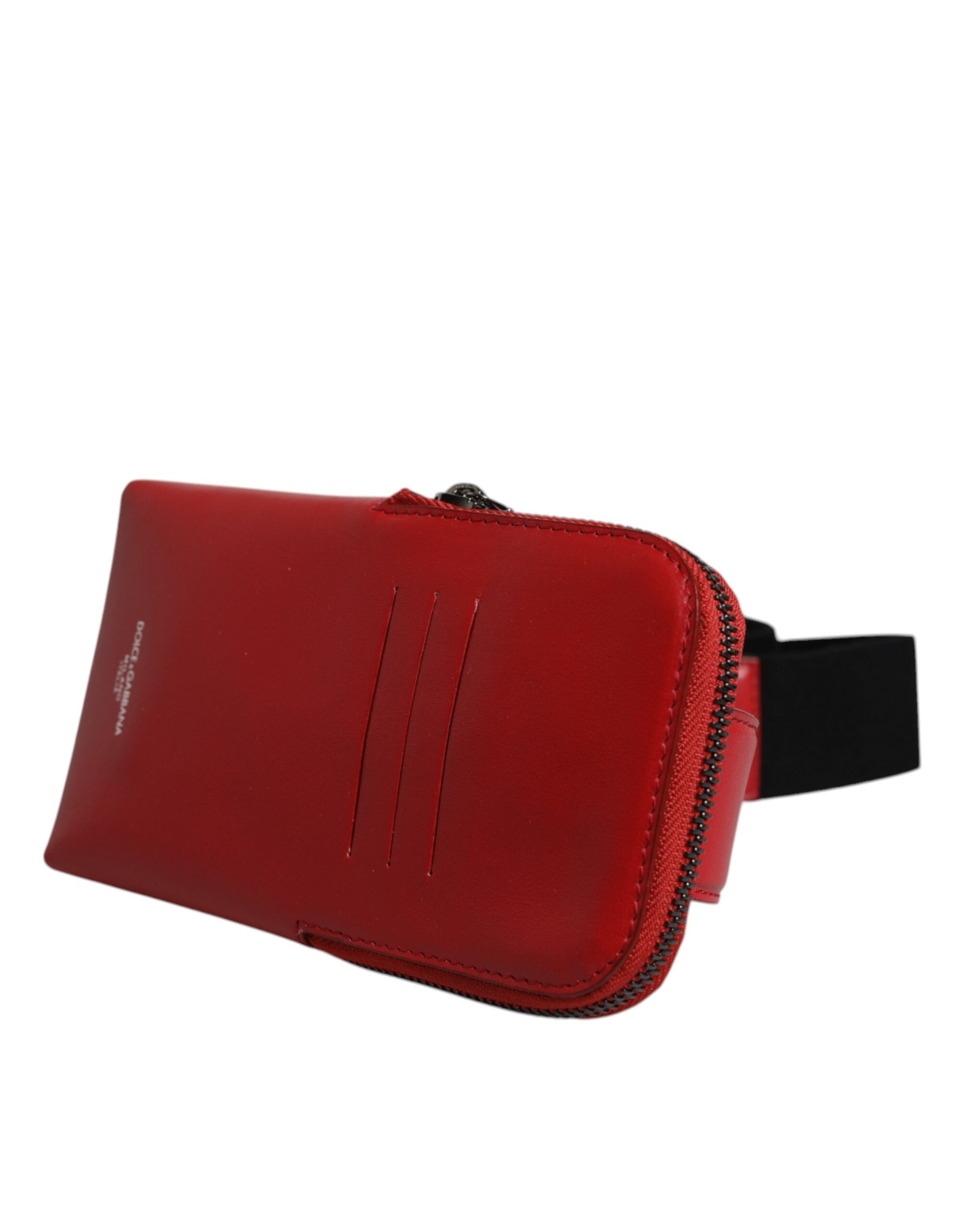 Red Calfskin Logo Purse Phone Belt Waist Bag - ventzia