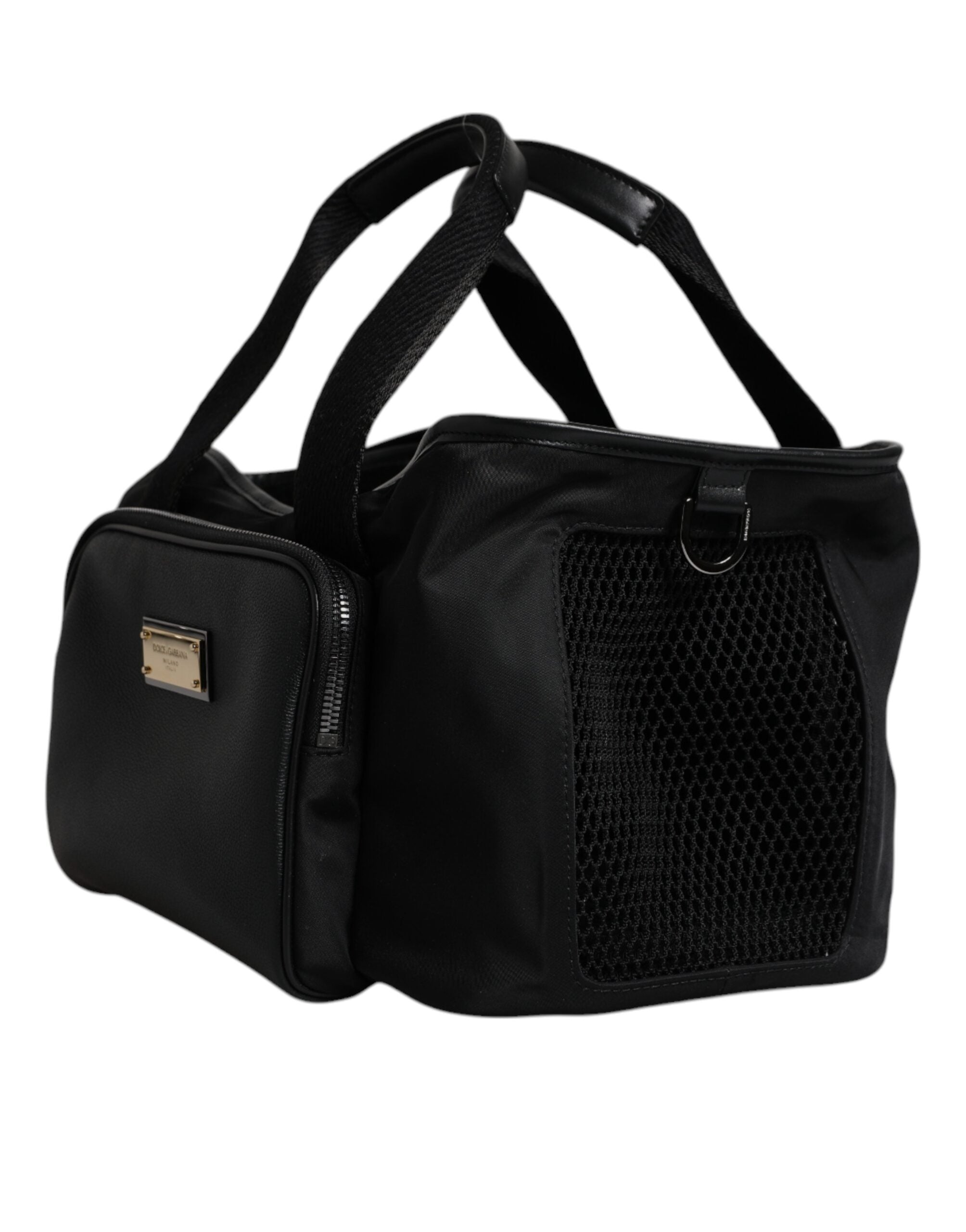 Black Shoulder Strap Pet Carry Logo Plaque Bag - ventzia