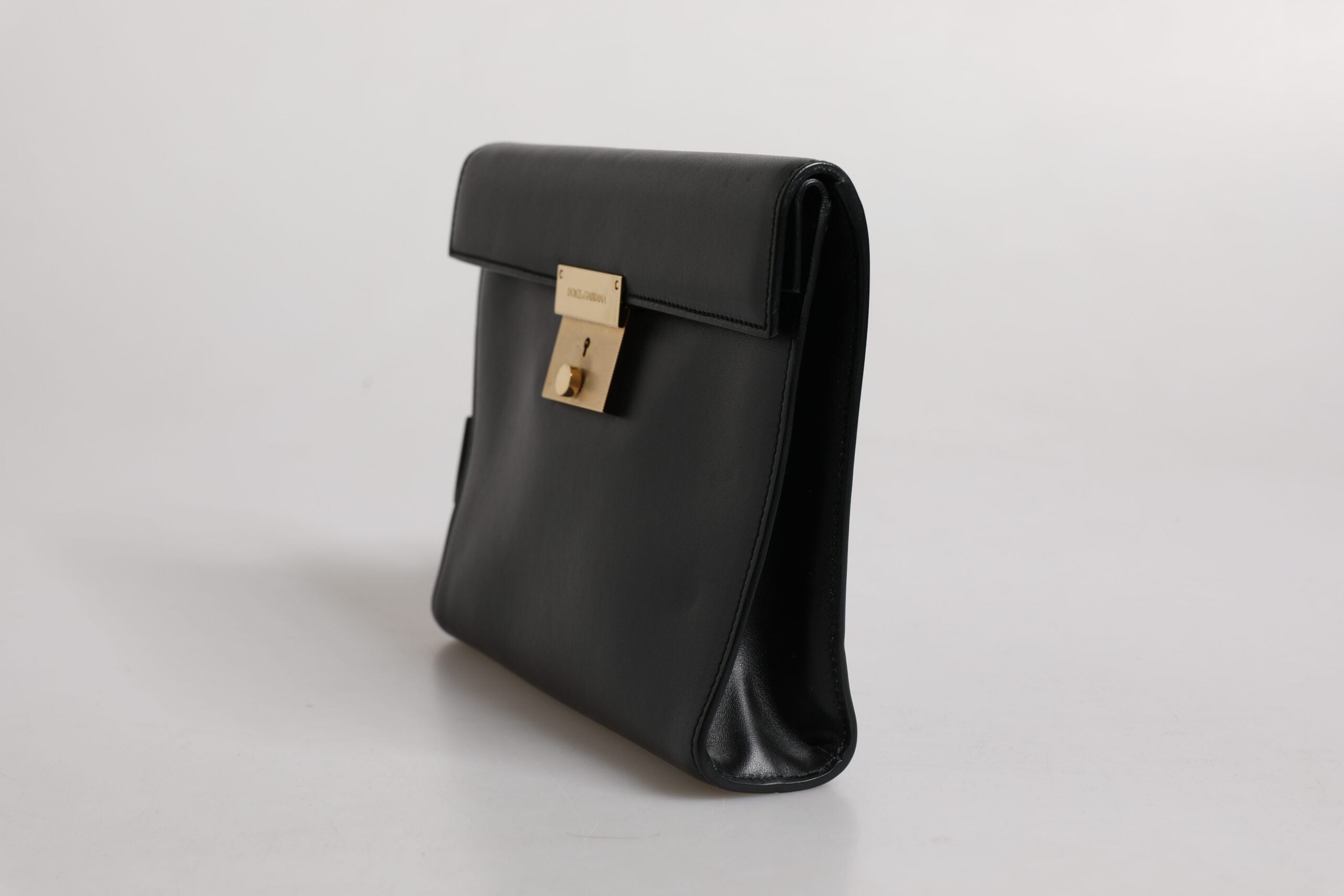 Black Leather Logo Plaque Document Briefcase Bag - ventzia