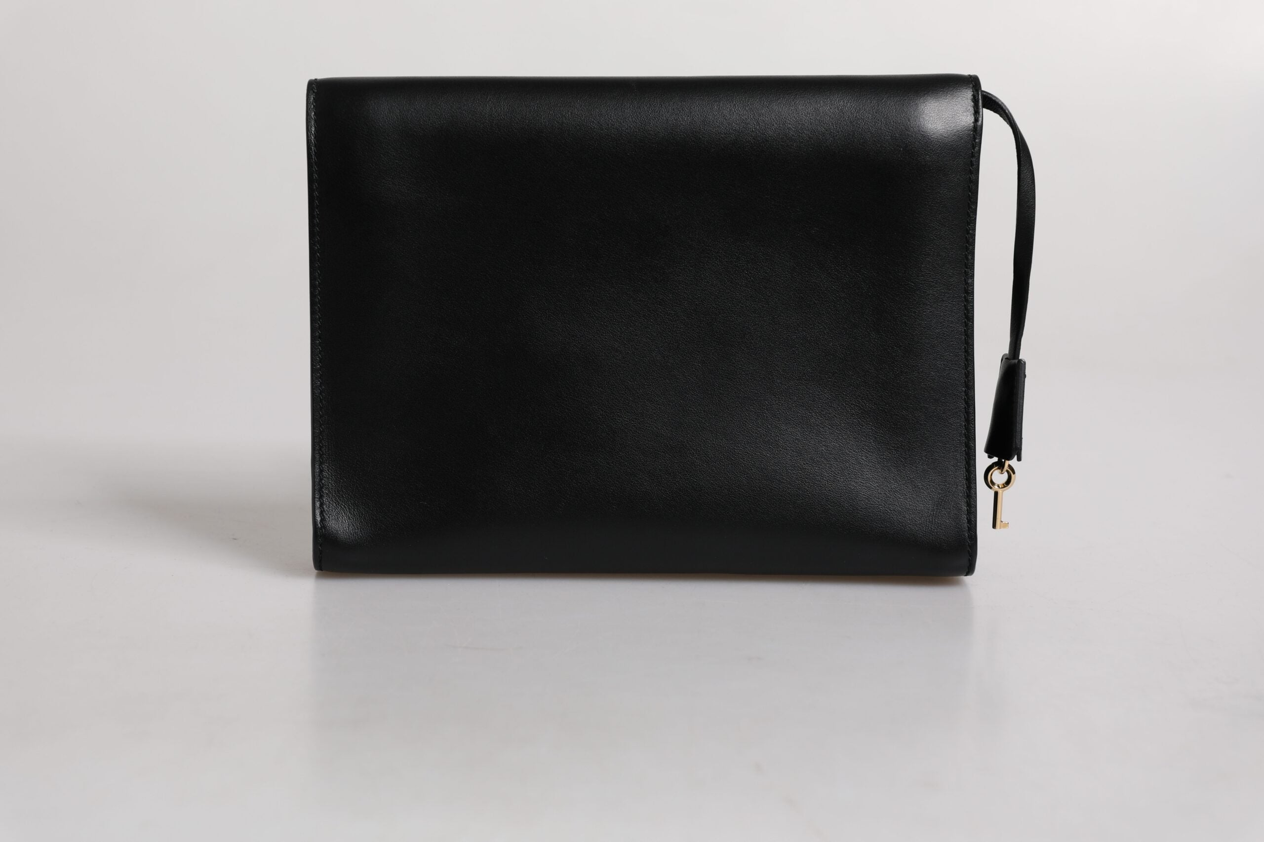 Black Leather Logo Plaque Document Briefcase Bag - ventzia