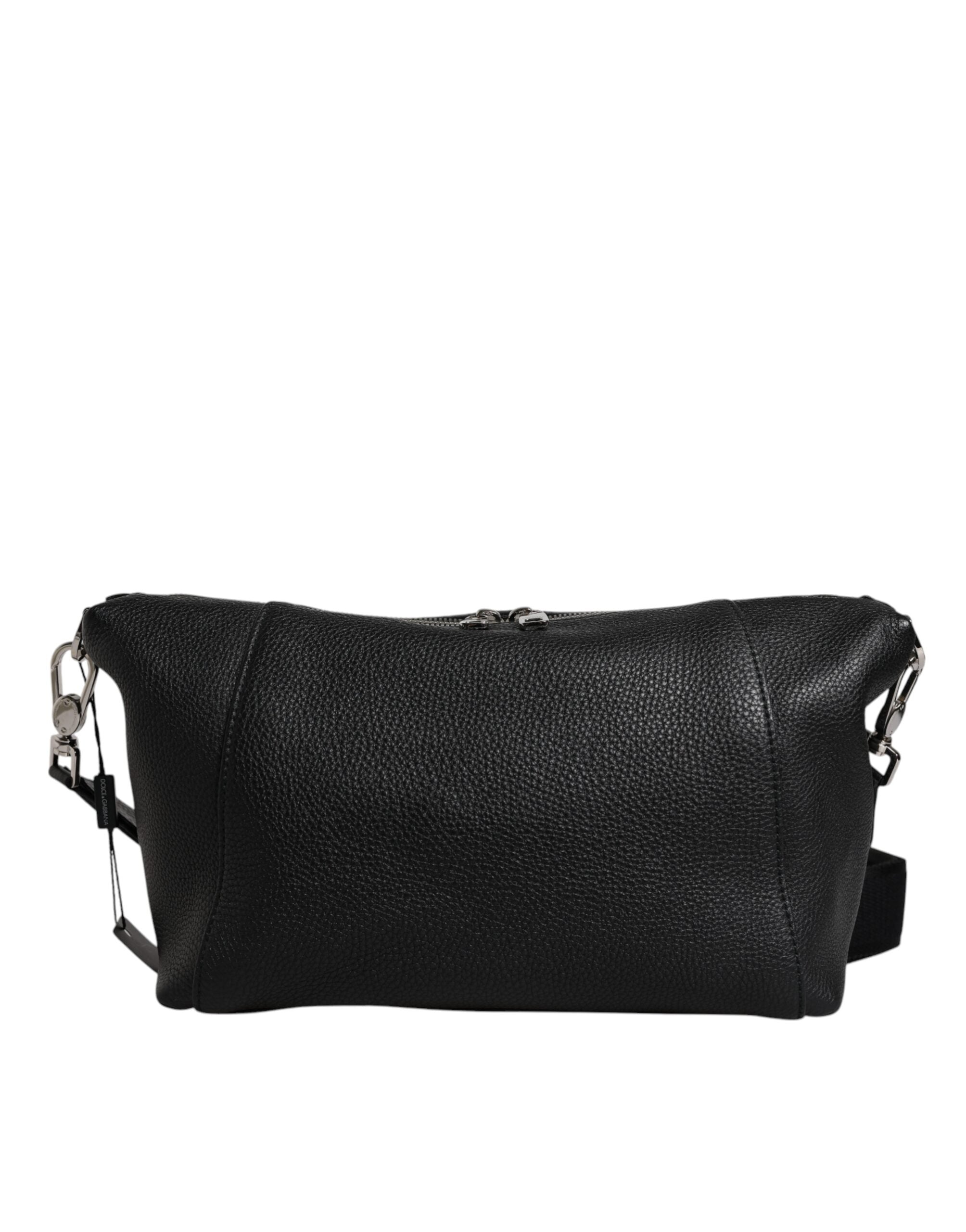 Black Leather Logo Plaque Shoulder Crossbody Bag - ventzia