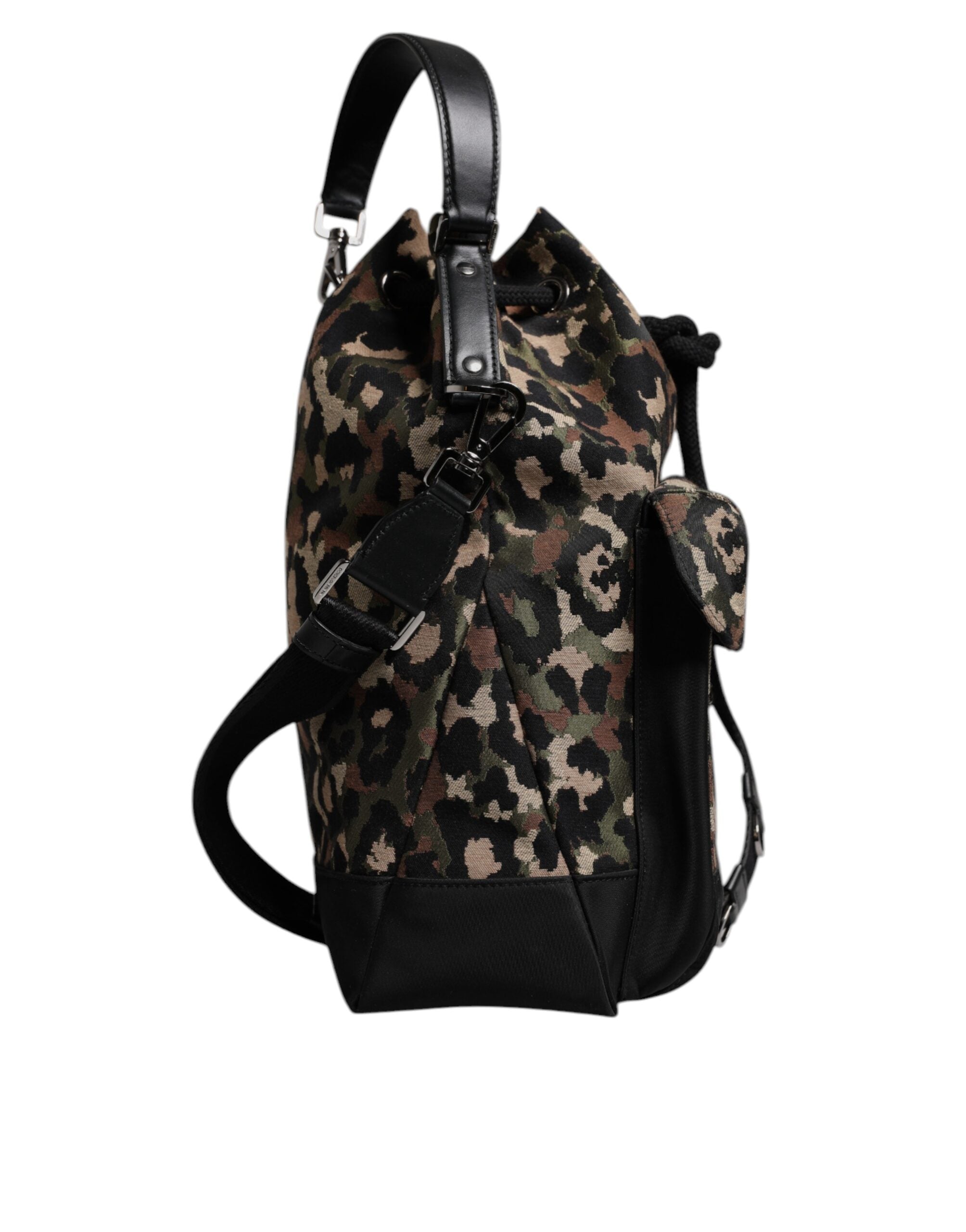 Multicolor Leopard Cotton Shoulder Bucket Bag - ventzia