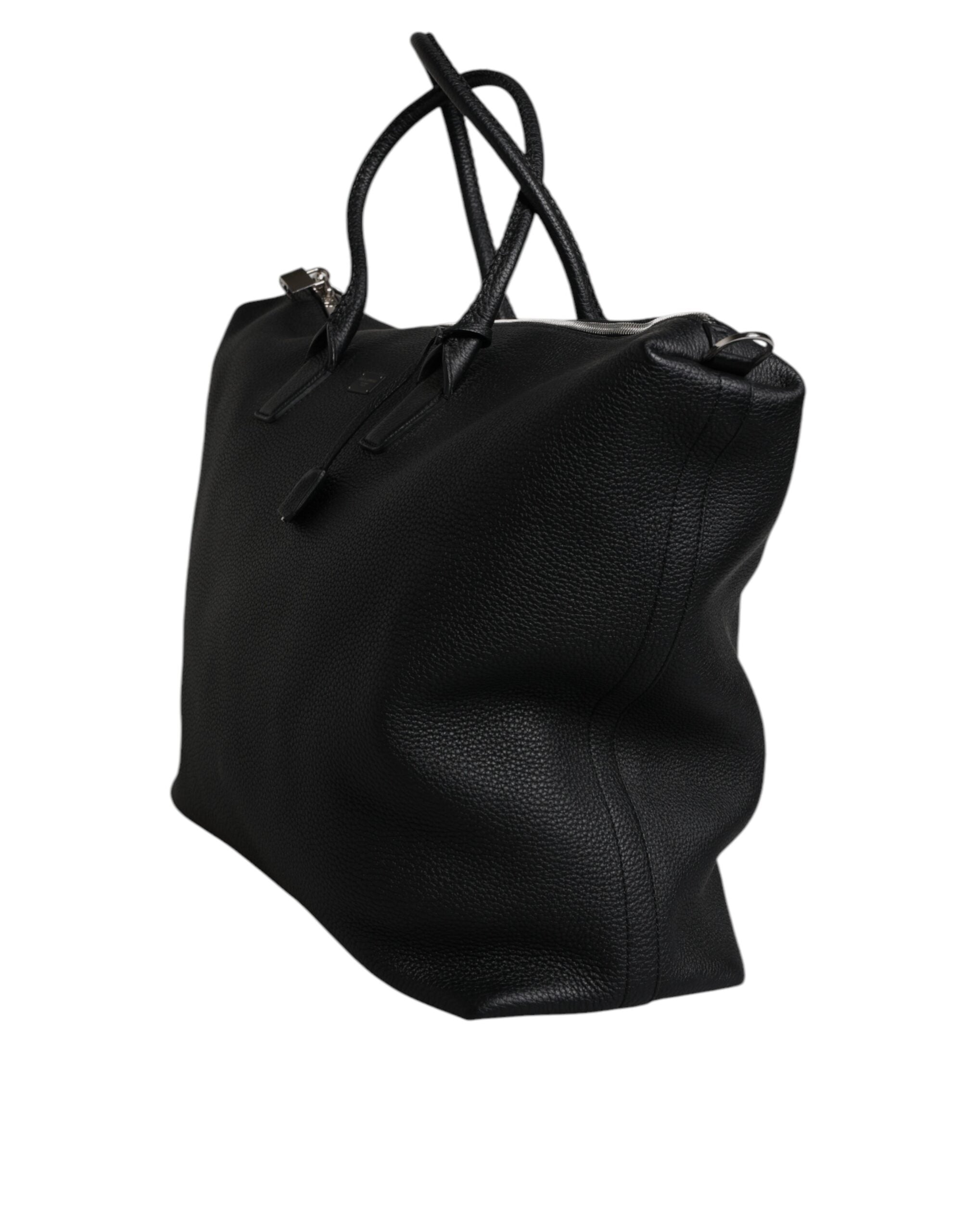 Black Calfskin Leather Hand Shoulder Duffle Bag - ventzia
