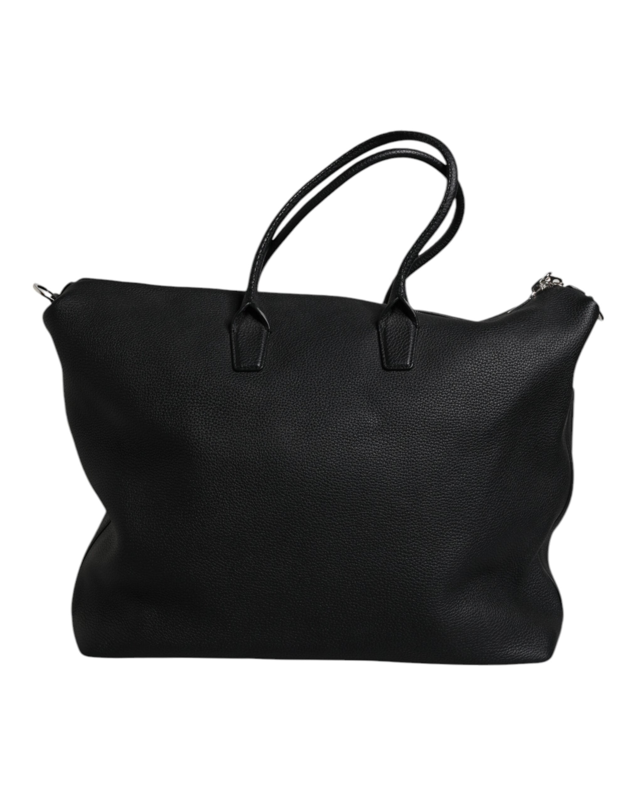 Black Calfskin Leather Hand Shoulder Duffle Bag - ventzia