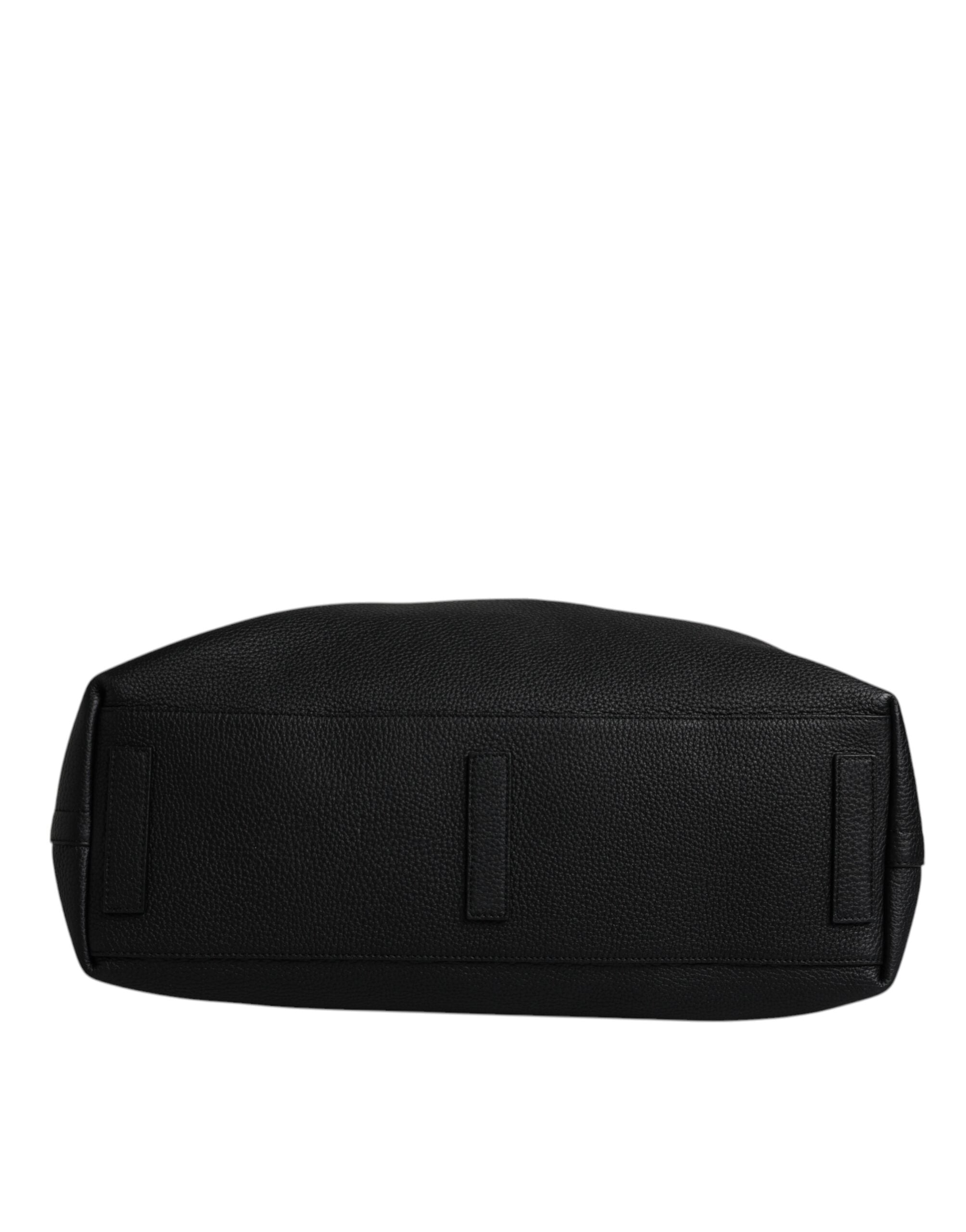 Black Calfskin Leather Hand Shoulder Duffle Bag - ventzia