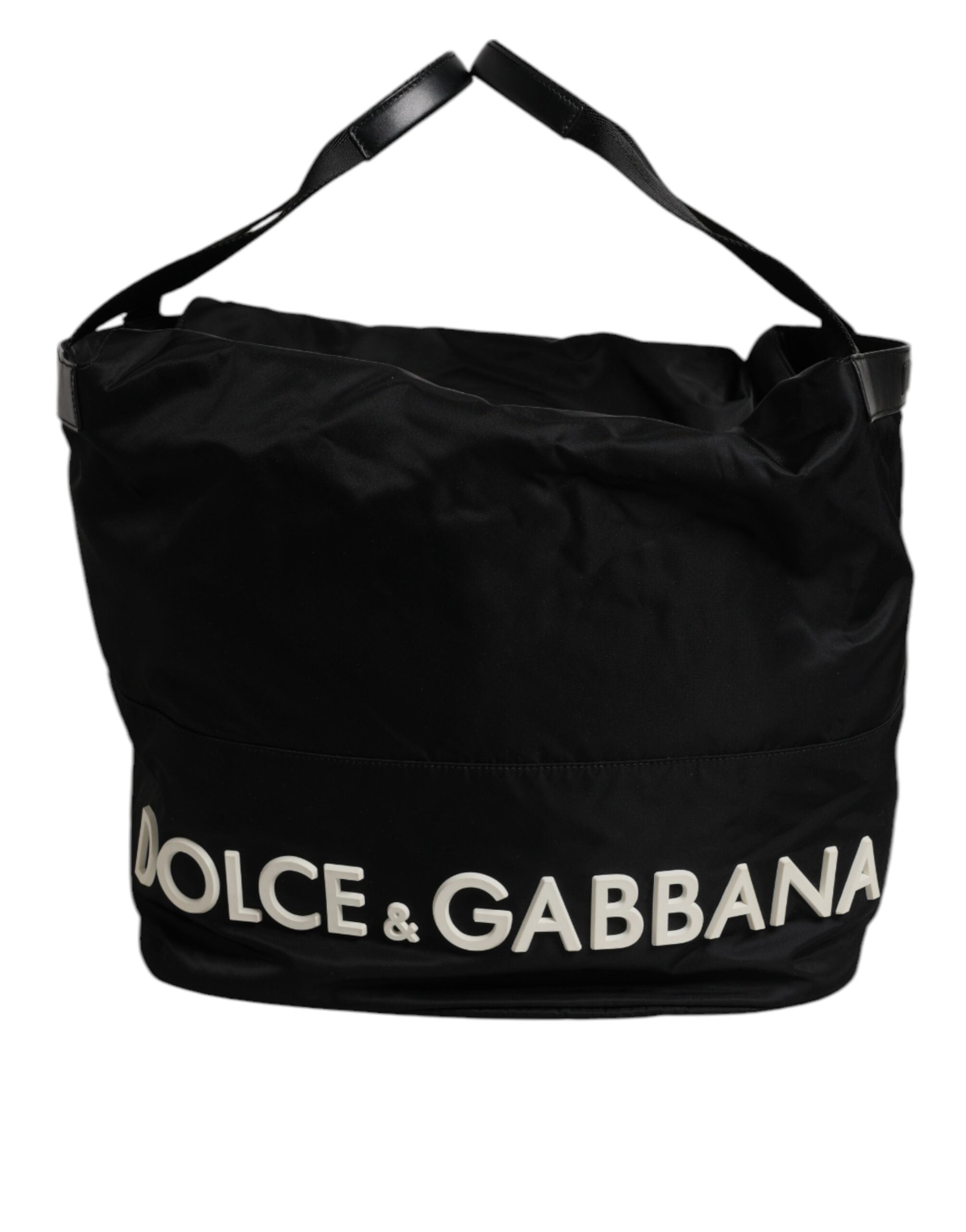 Black Nylon White Iconic Logo Shoulder Bucket Bag