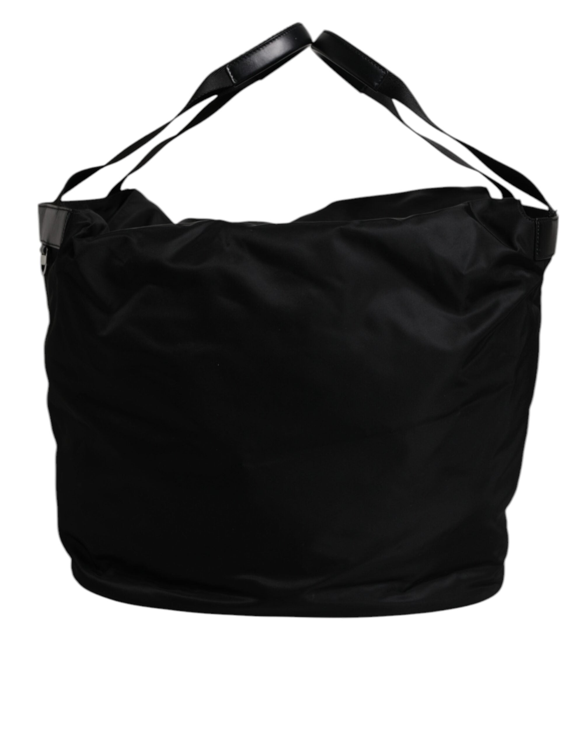 Black Nylon White Iconic Logo Shoulder Bucket Bag - ventzia