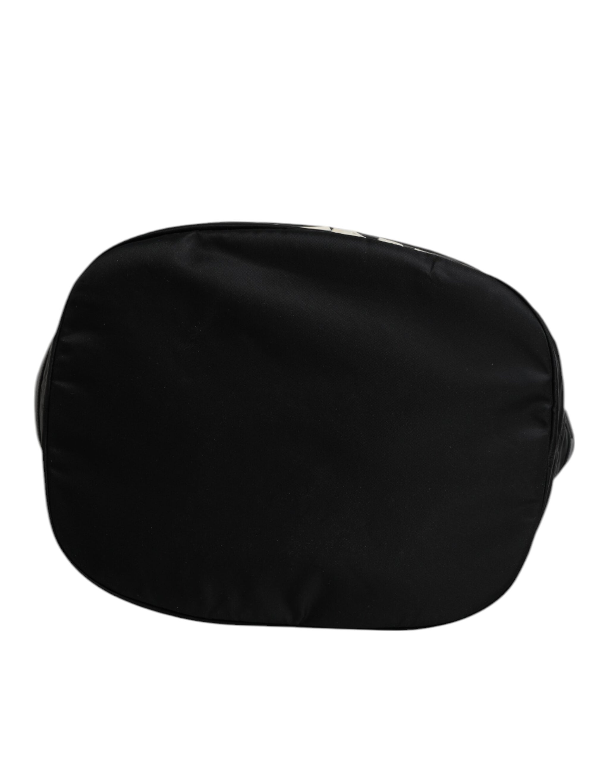 Black Nylon White Iconic Logo Shoulder Bucket Bag - ventzia