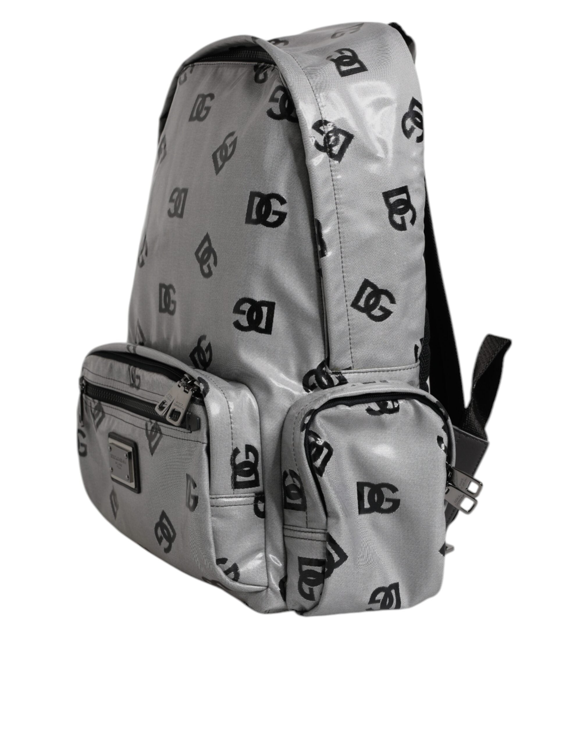 Polyester Gray Black DG Logo Plaque Backpack Bag - ventzia