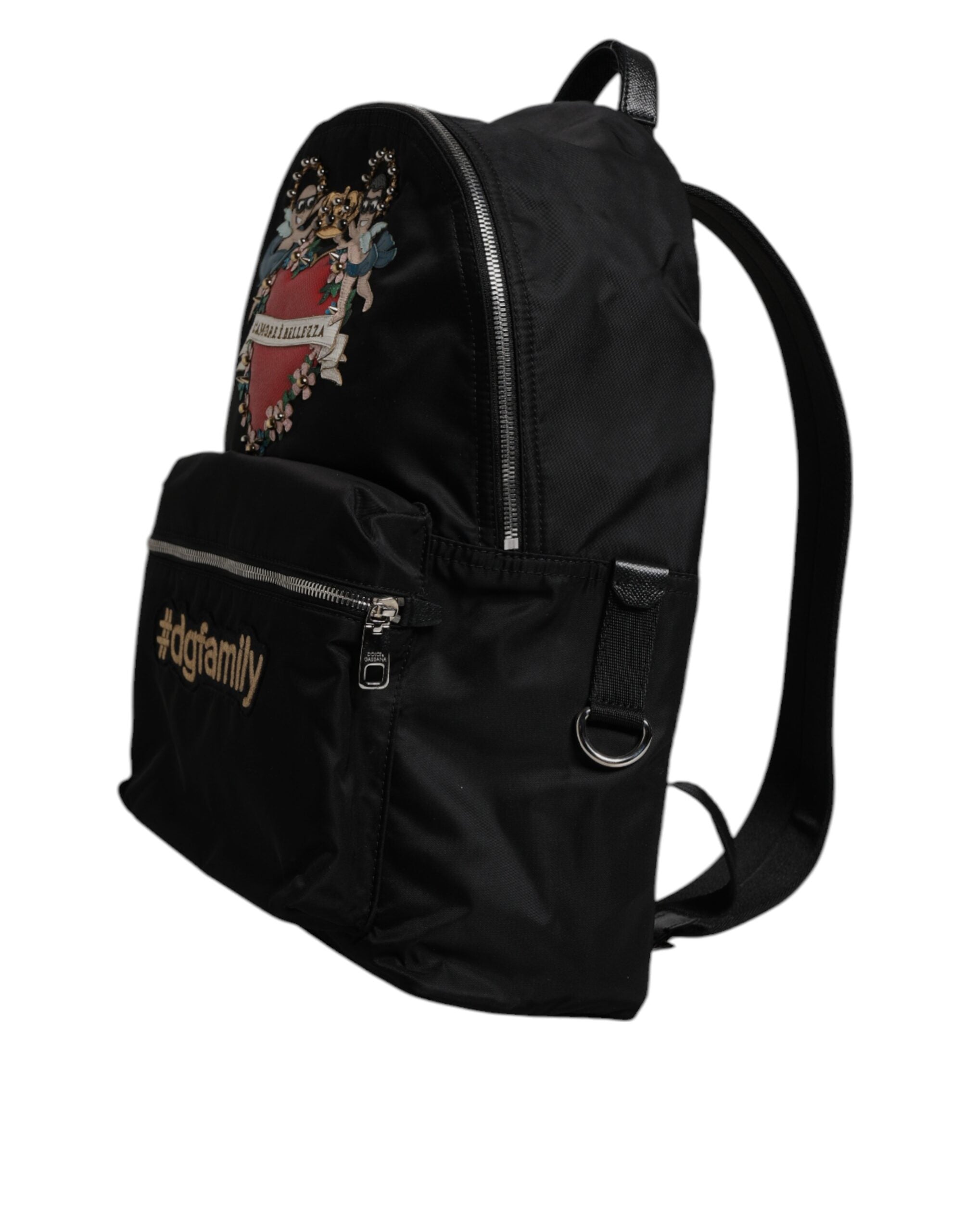 Black Nylon #DGFAMILY Embellished Backpack VULCANO Bag - ventzia
