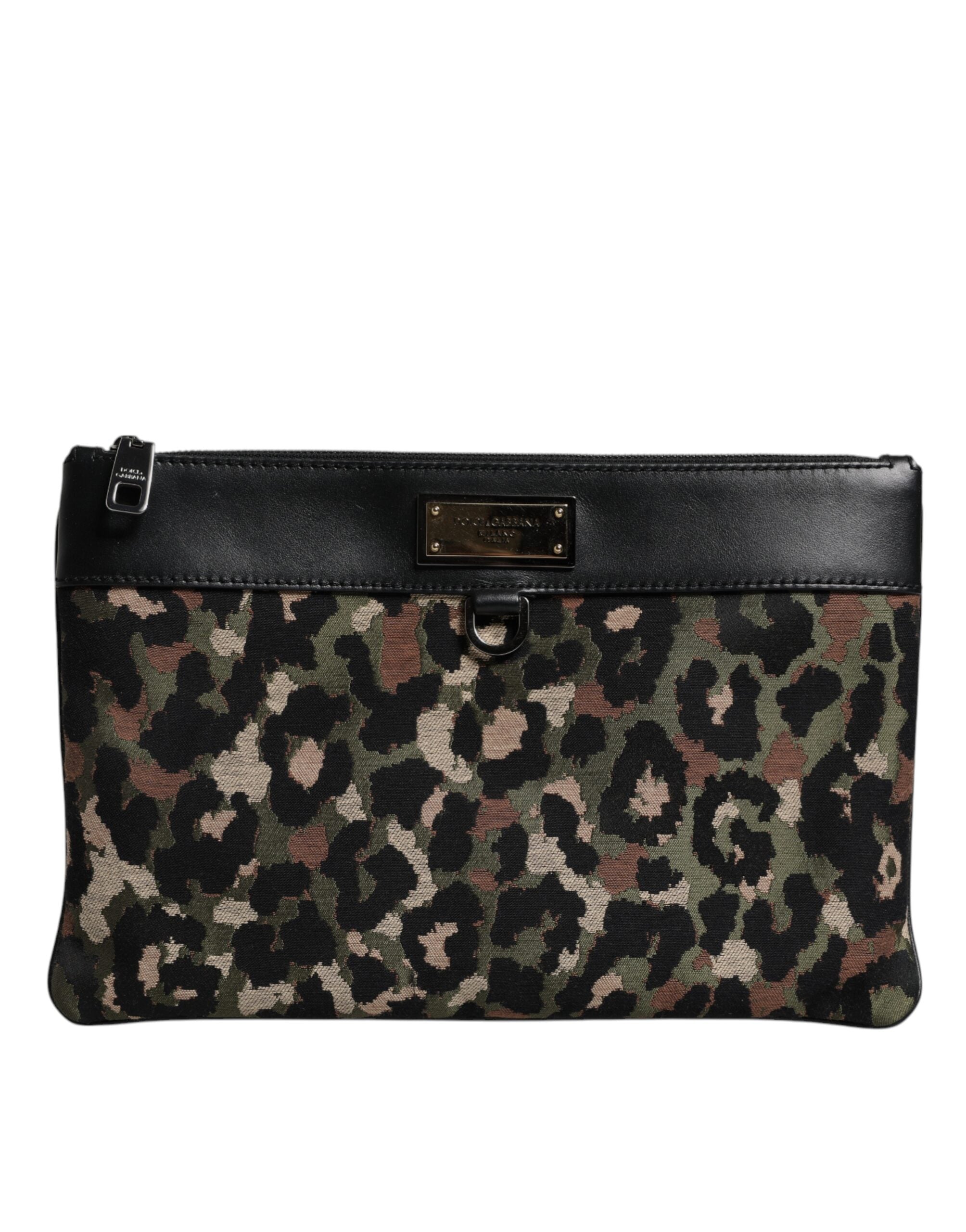 Multicolor Leopard Jacquard Print Logo Plaque Pouch Bag - ventzia