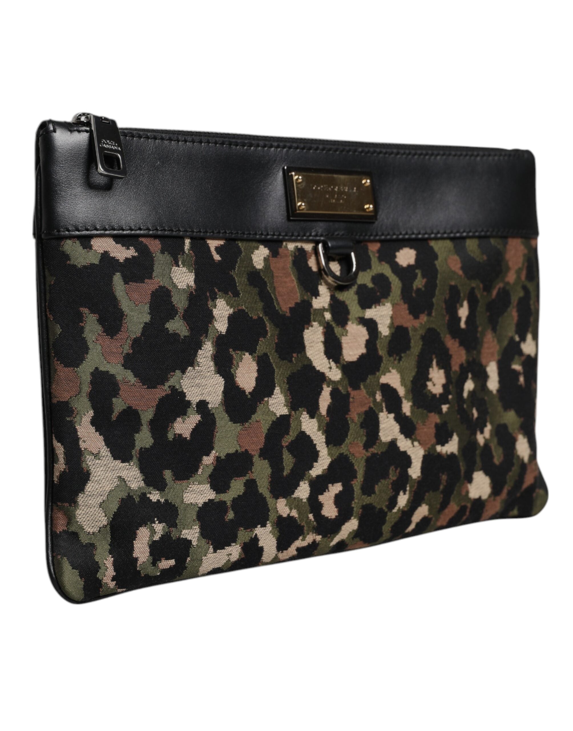 Multicolor Leopard Jacquard Print Logo Plaque Pouch Bag - ventzia