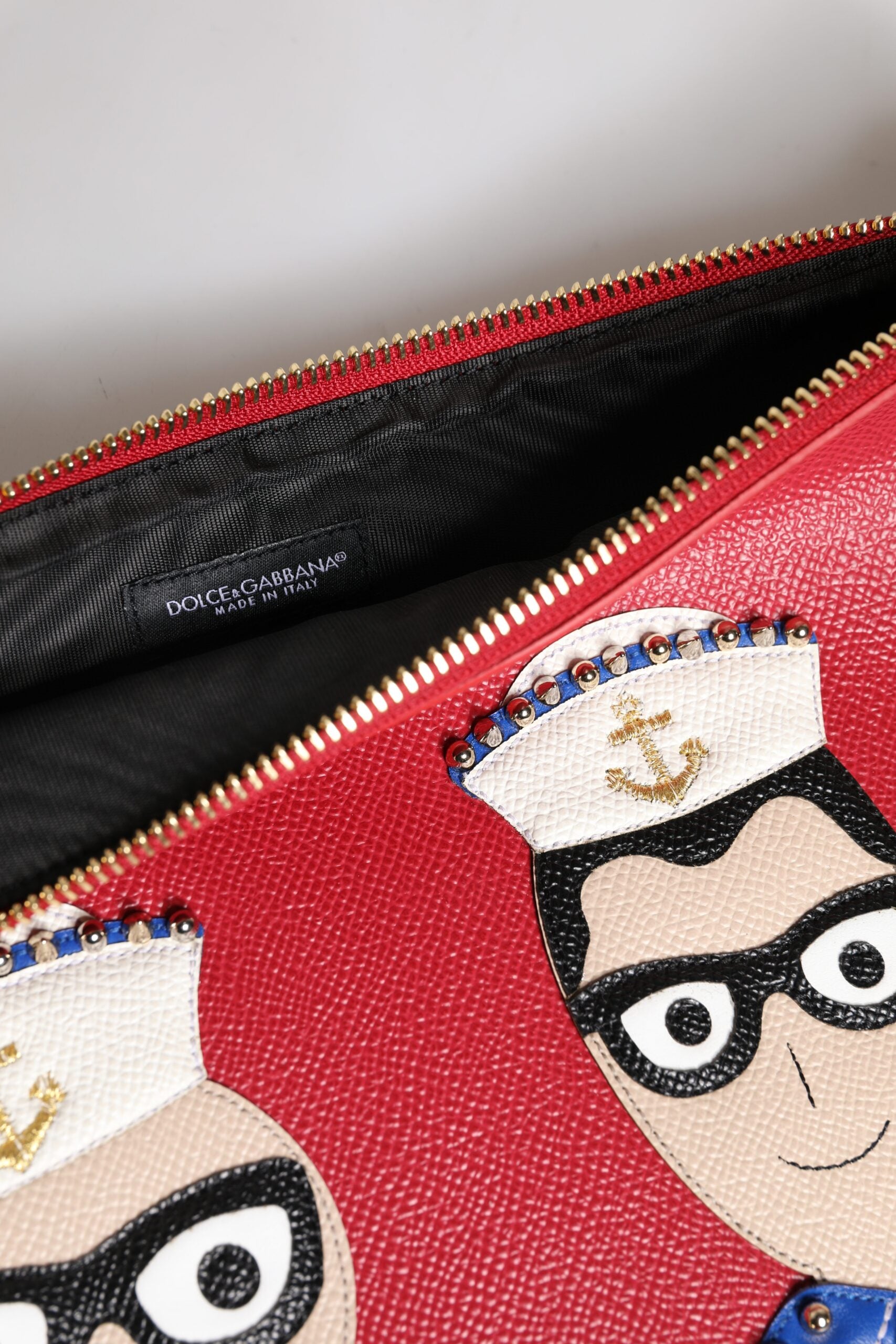 Red #DGFamily Embellished Leather Clutch Bag - ventzia