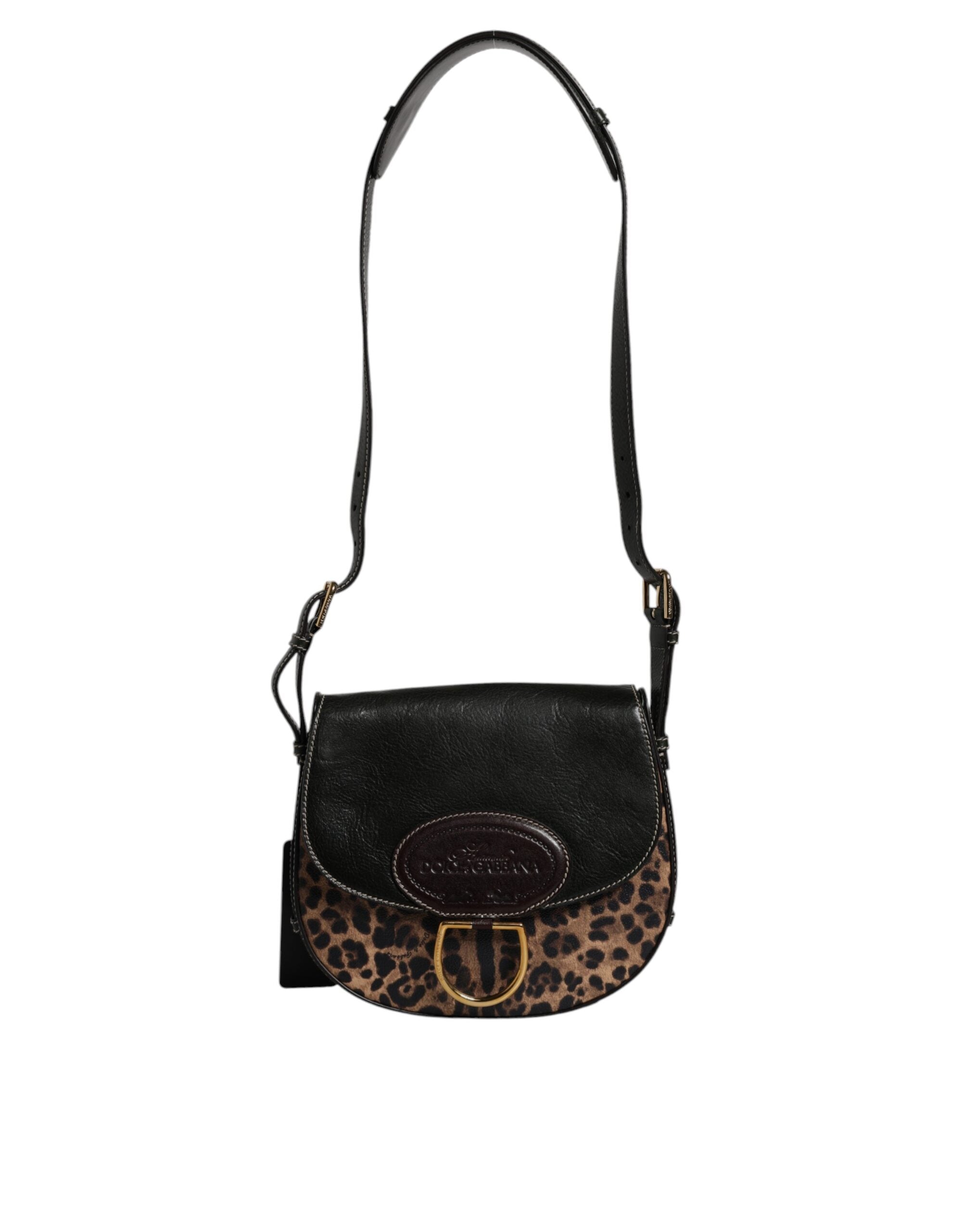 Black Brown Leopard Leather Shoulder Strap Bag - ventzia