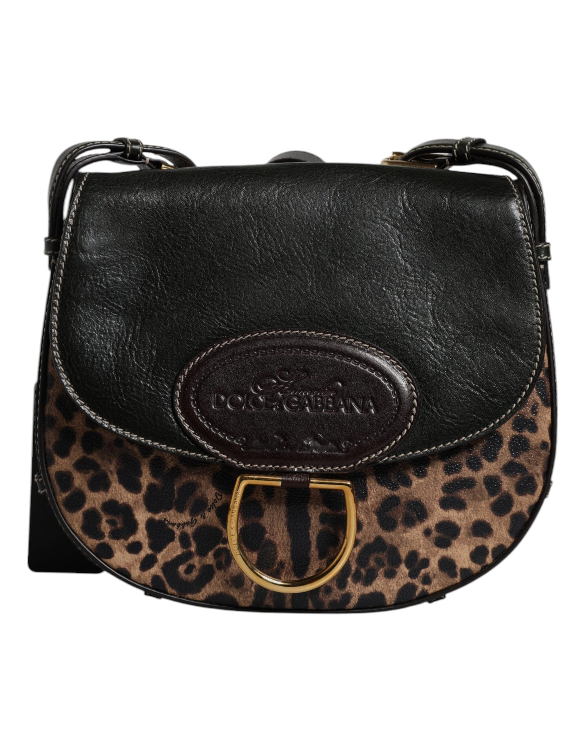 Black Brown Leopard Leather Shoulder Strap Bag - ventzia