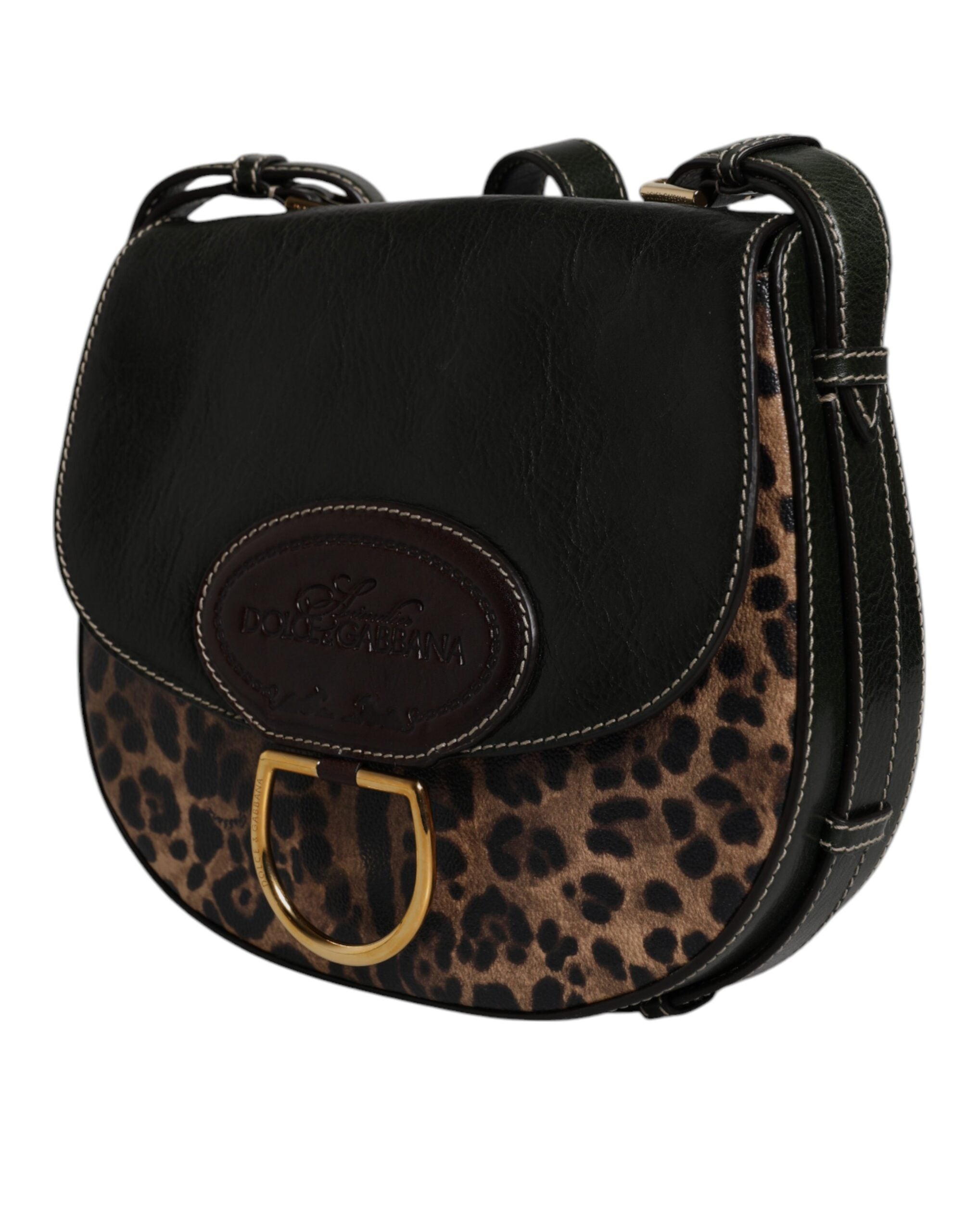 Black Brown Leopard Leather Shoulder Strap Bag - ventzia
