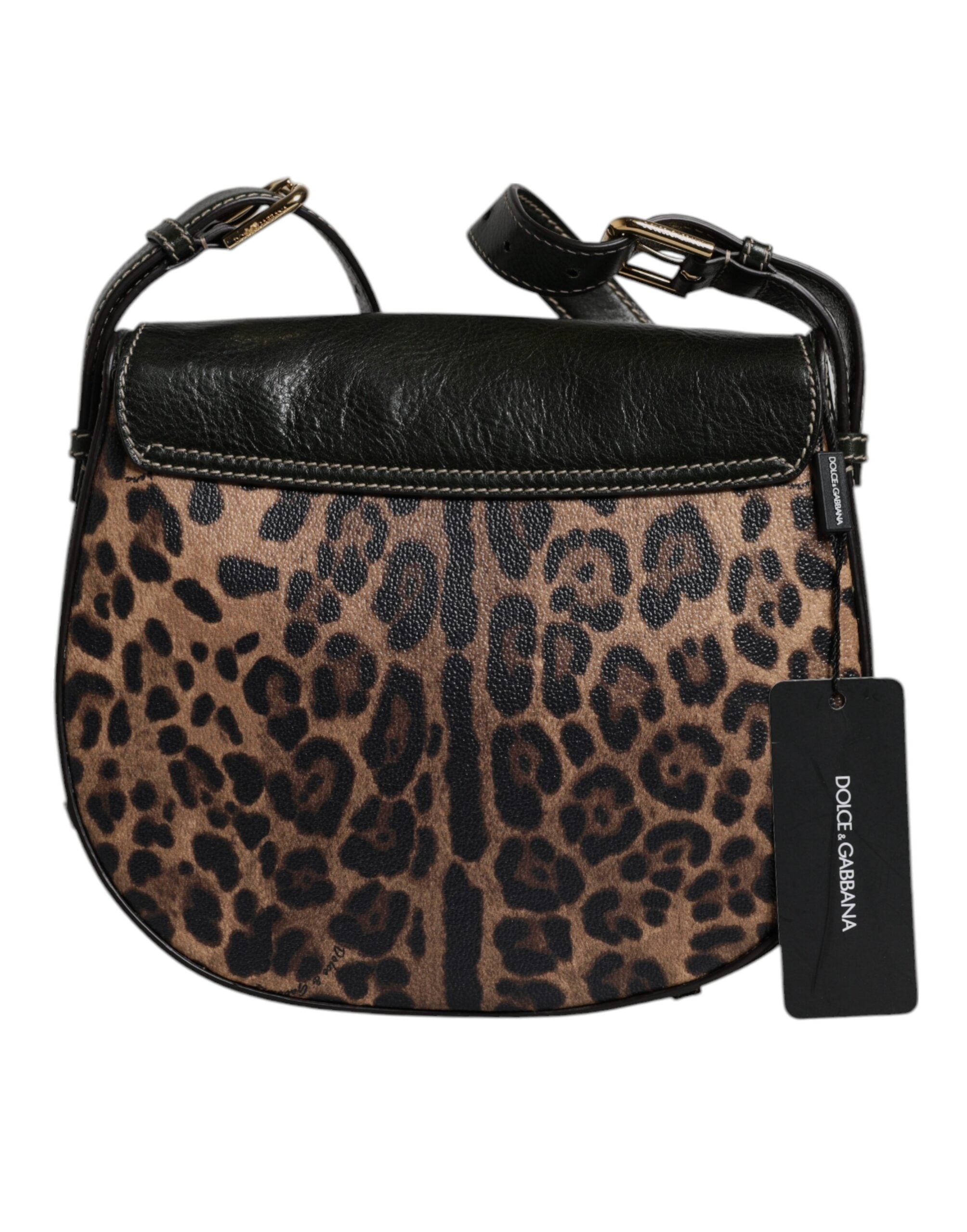 Black Brown Leopard Leather Shoulder Strap Bag - ventzia
