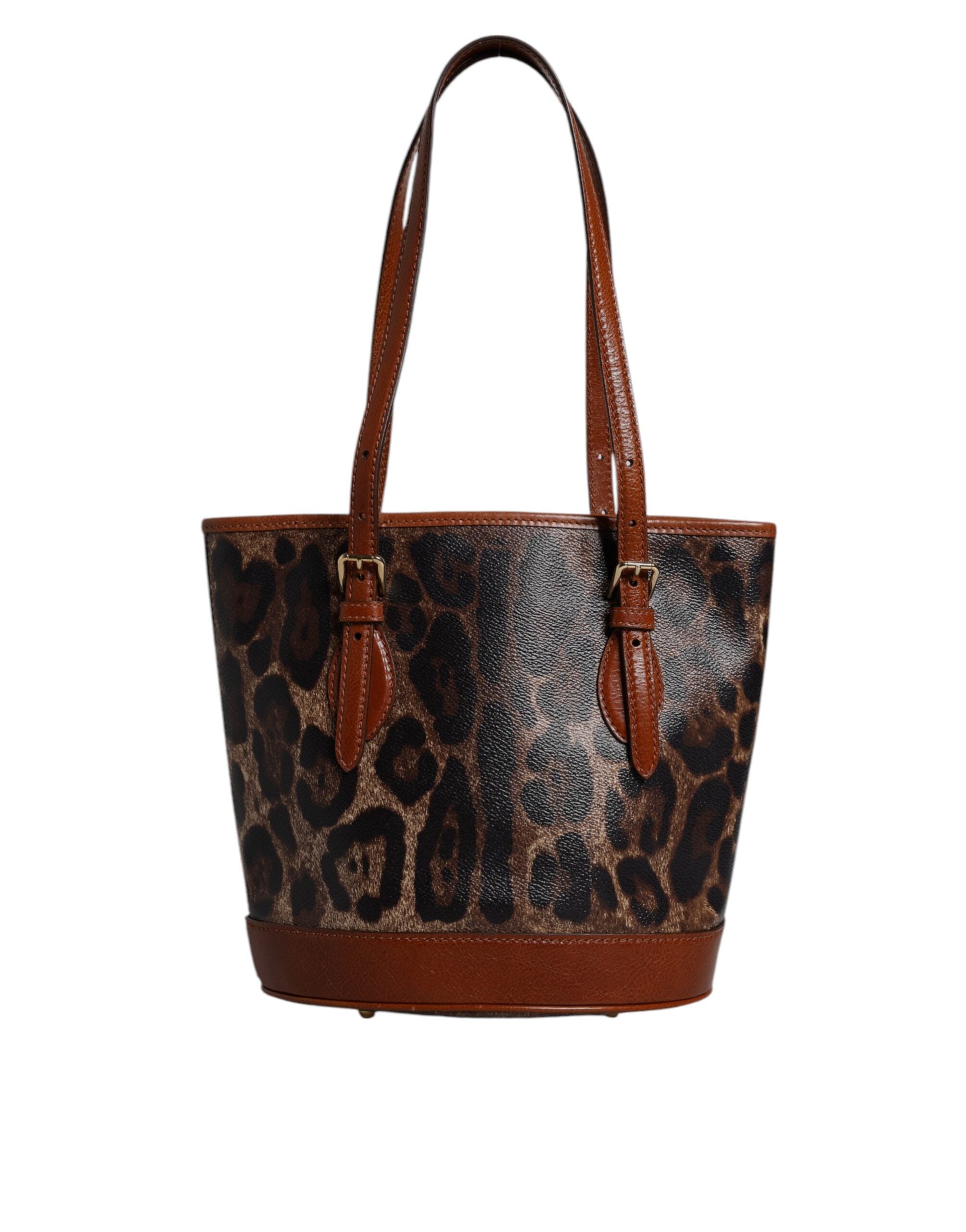 Brown Leopard Leather Shoulder Strap Tote Bag - ventzia
