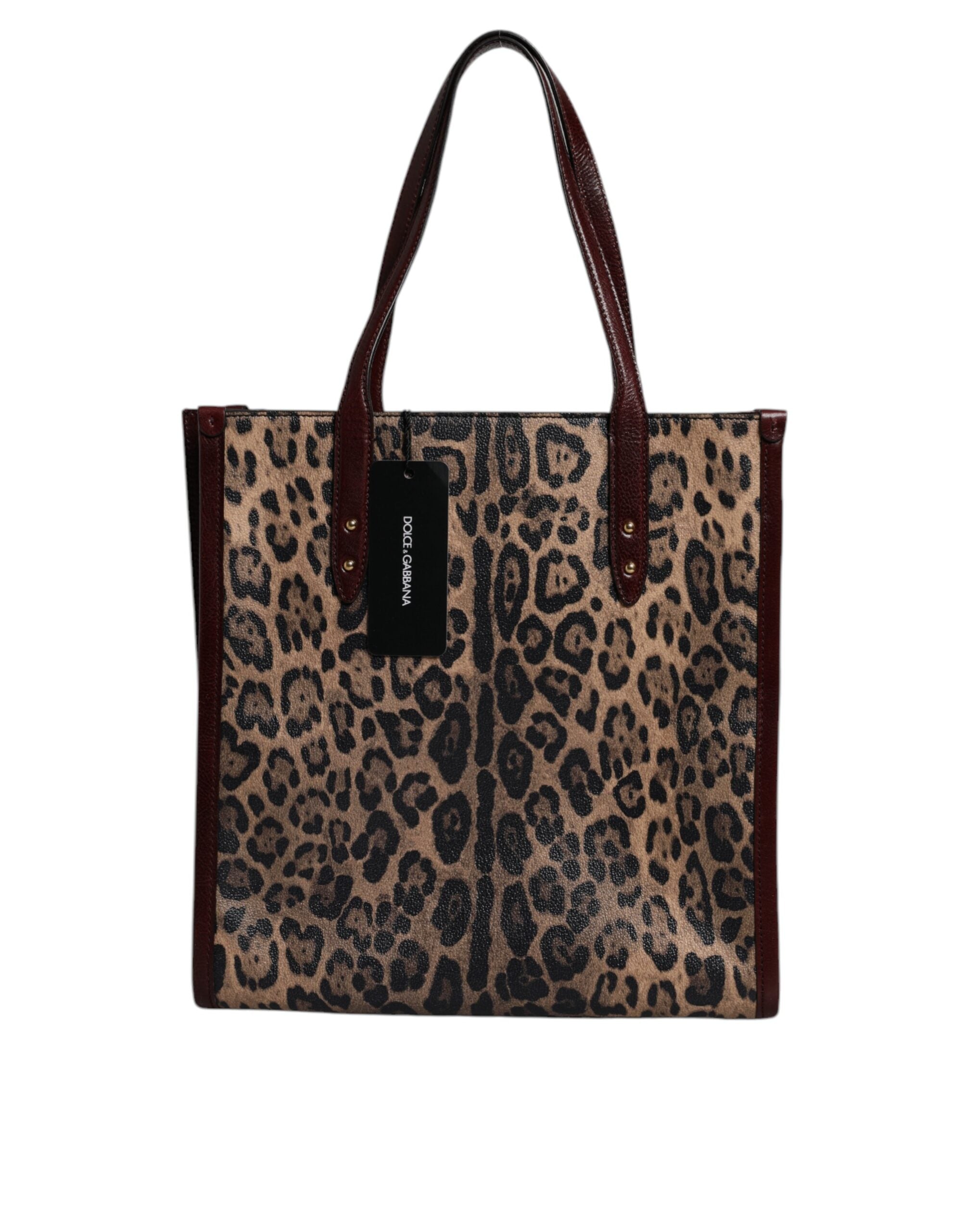 Brown Leopard Leather Shoulder Strap Tote Bag - ventzia
