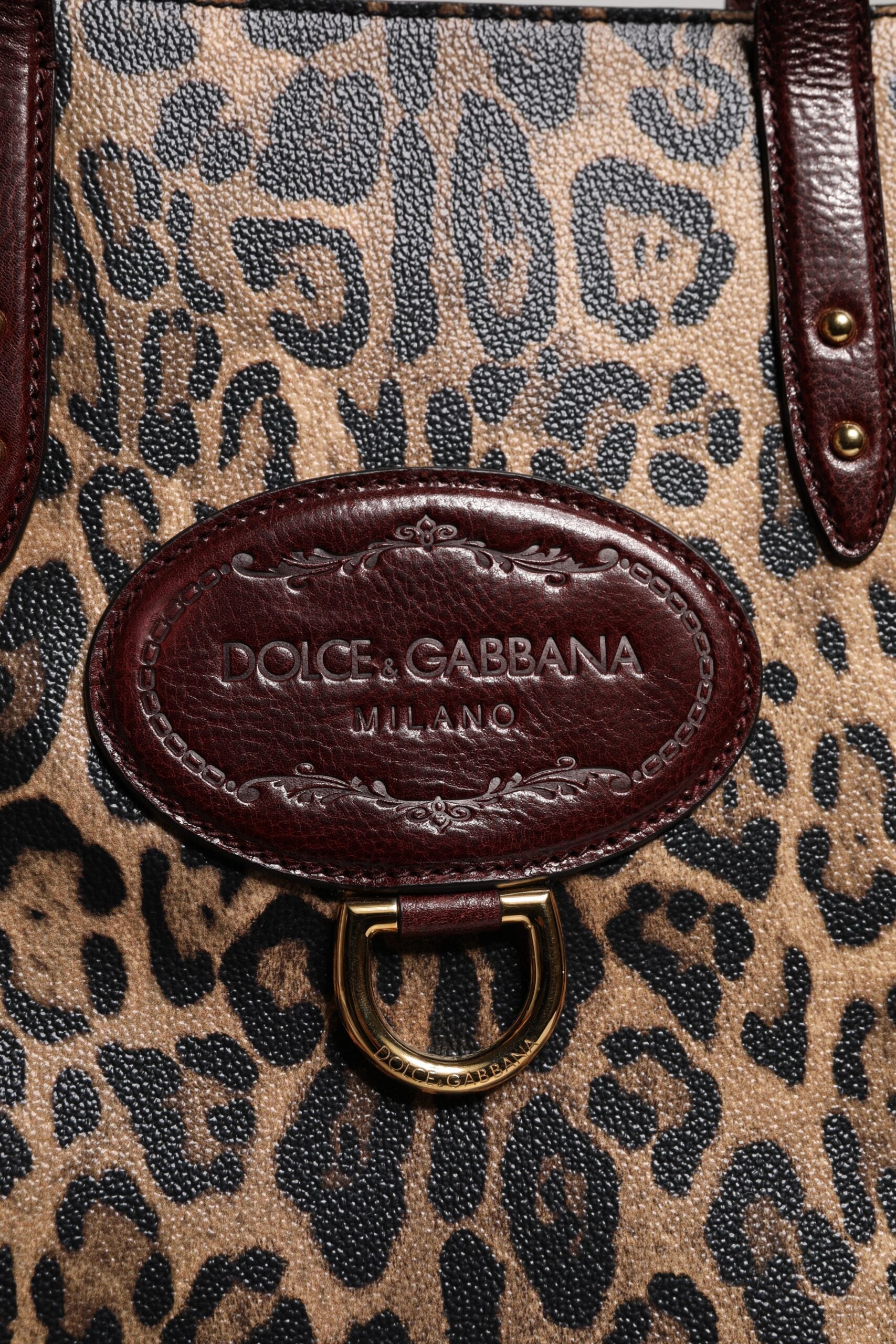 Brown Leopard Leather Shoulder Strap Tote Bag - ventzia