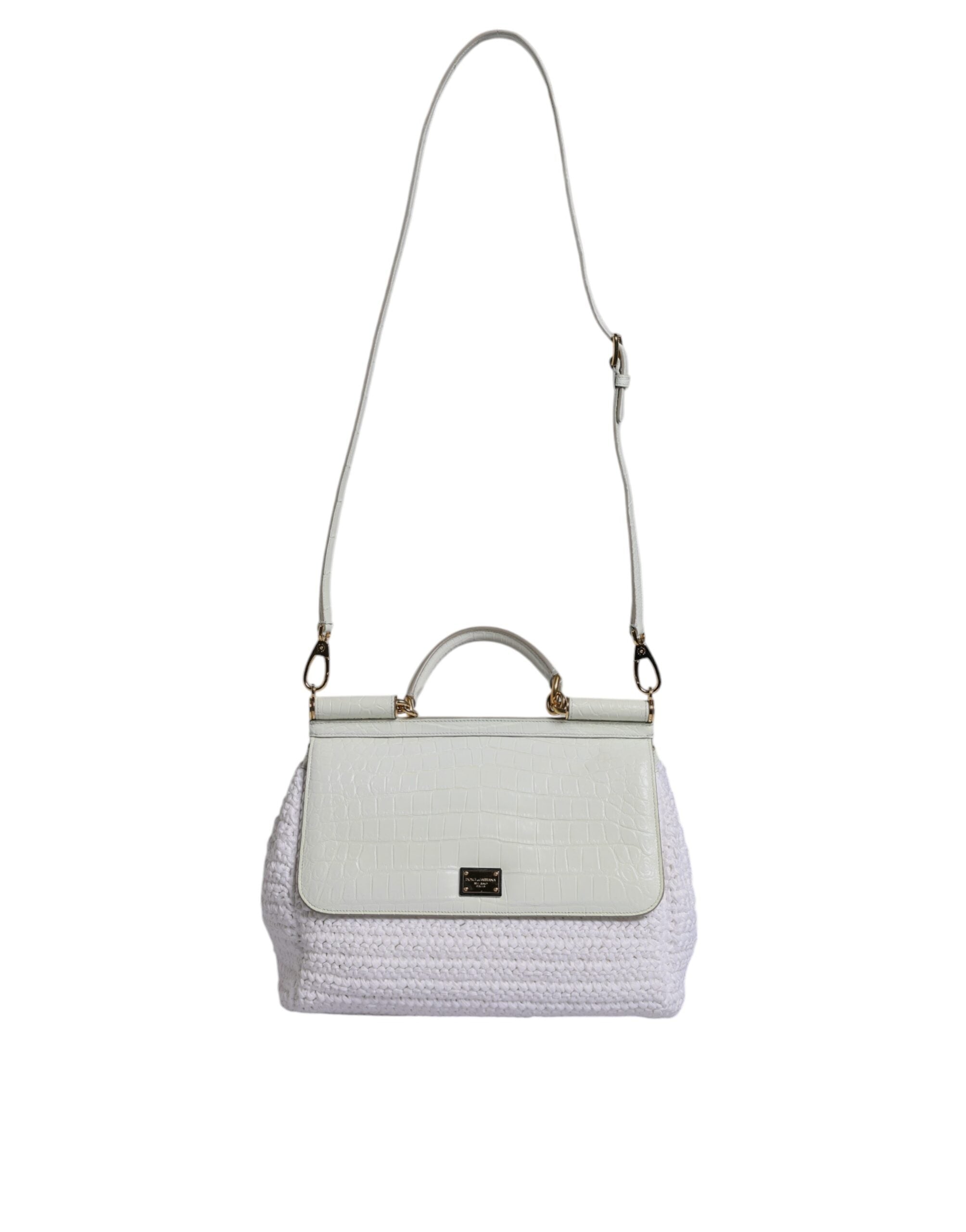 White Rafia Leather Top Handle Crossbody Bag - ventzia