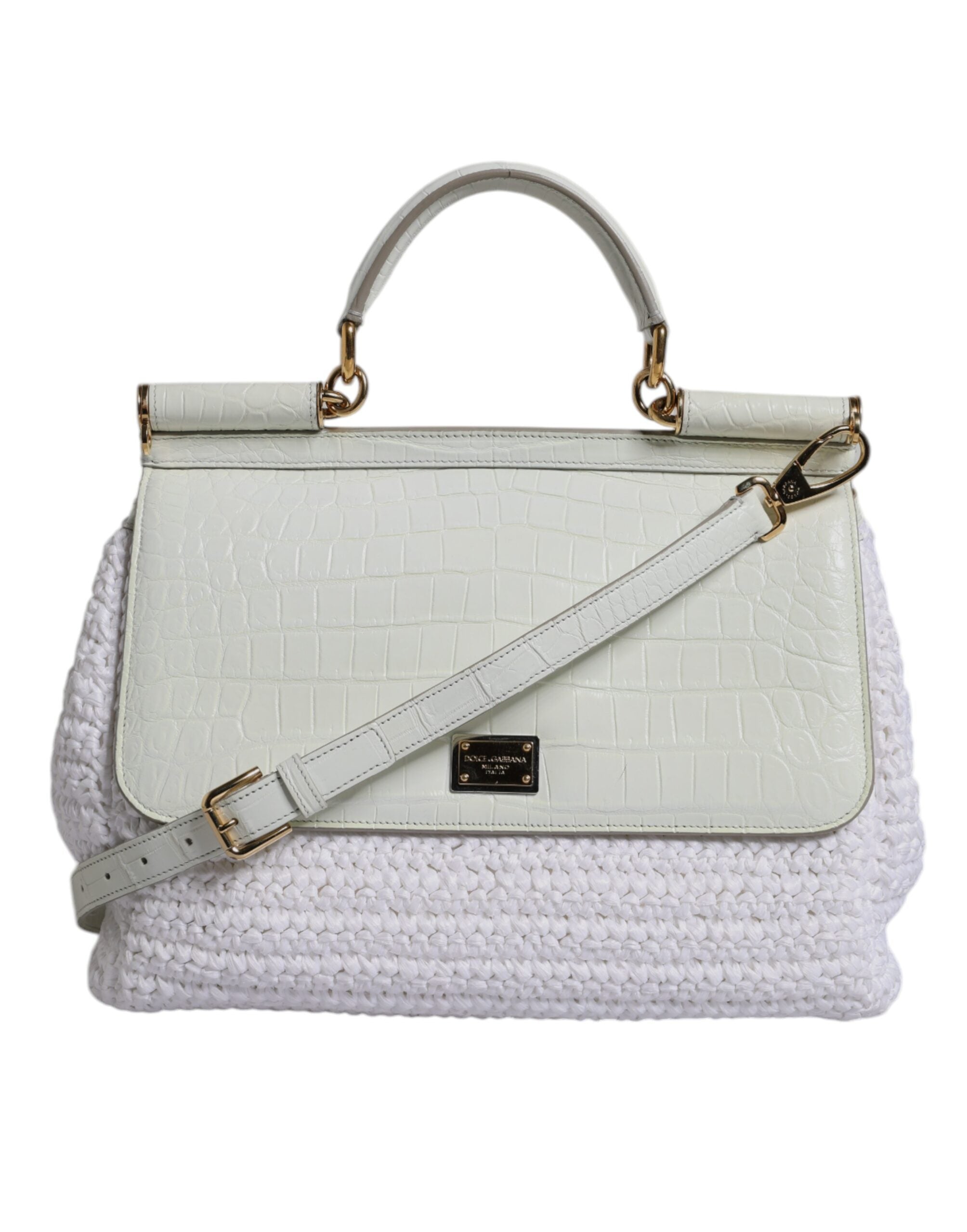 White Rafia Leather Top Handle Crossbody Bag - ventzia