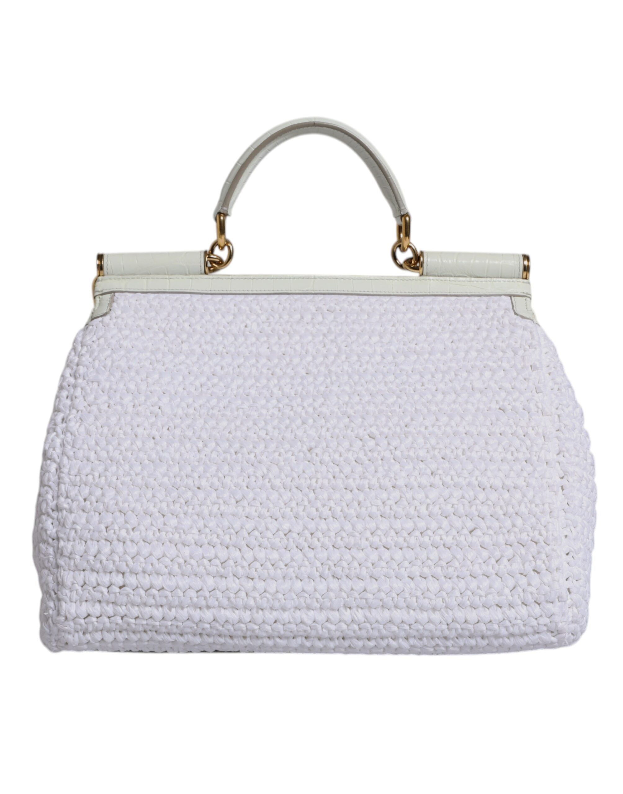 White Rafia Leather Top Handle Crossbody Bag - ventzia