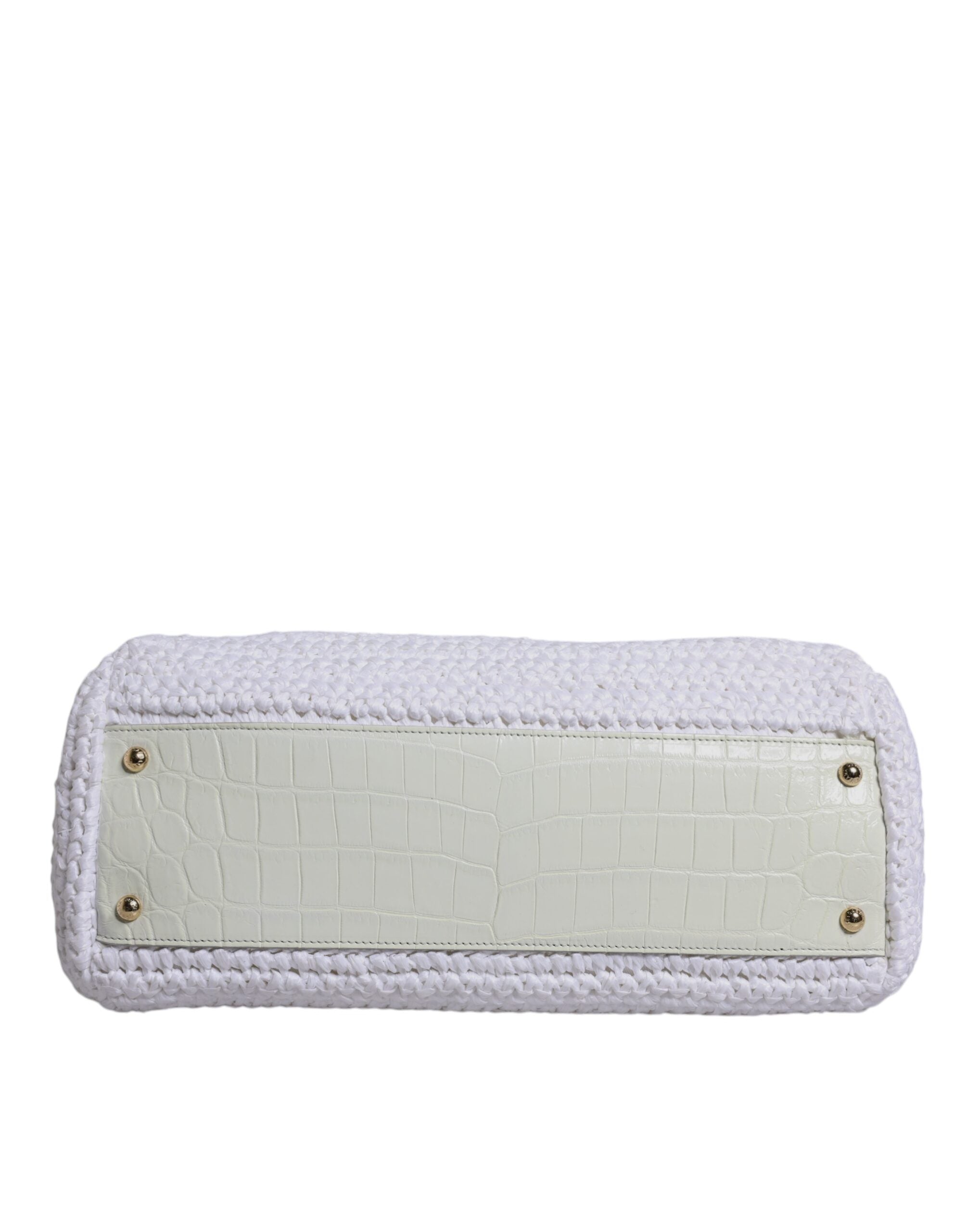 White Rafia Leather Top Handle Crossbody Bag - ventzia