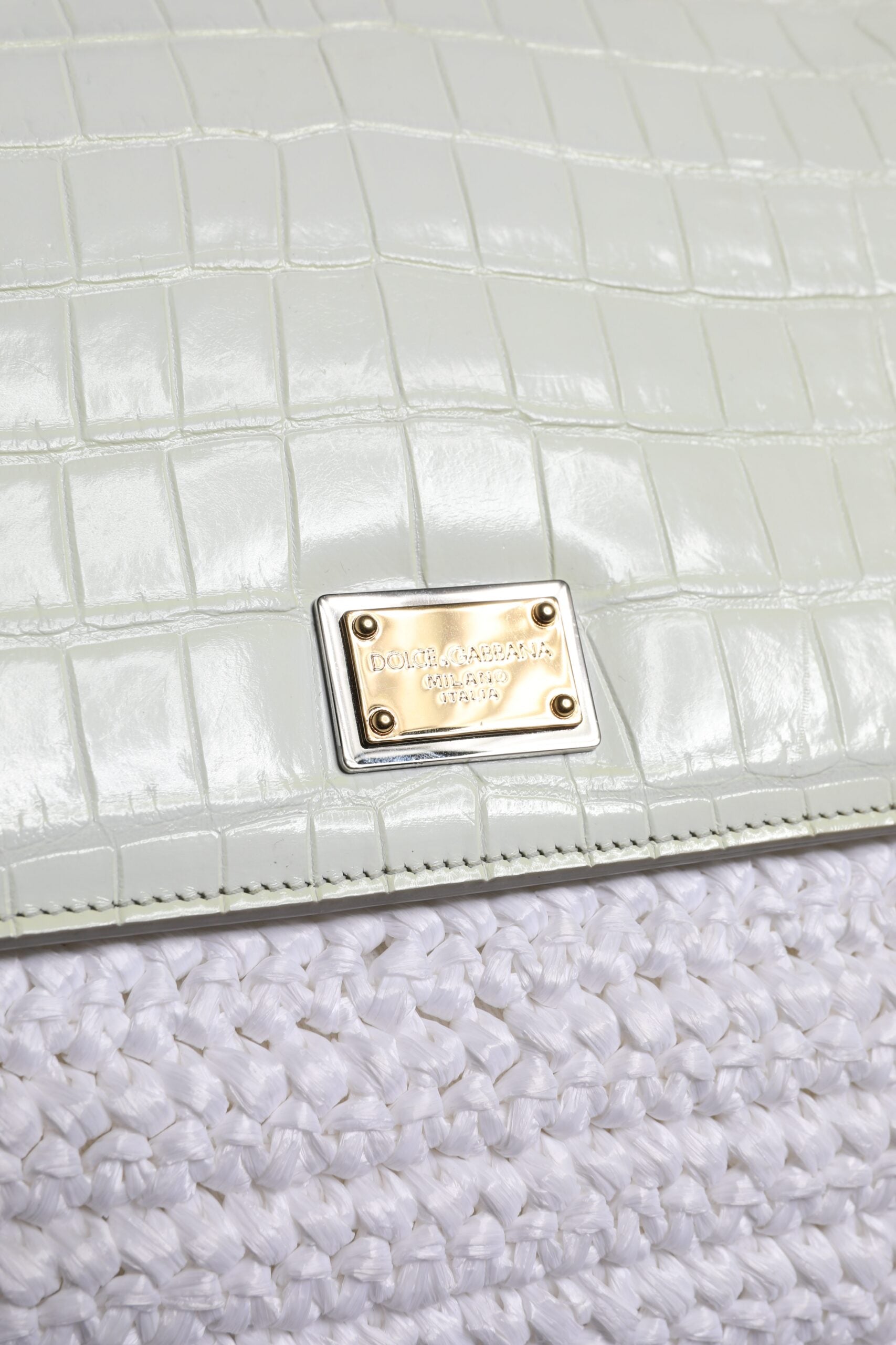White Rafia Leather Top Handle Crossbody Bag - ventzia