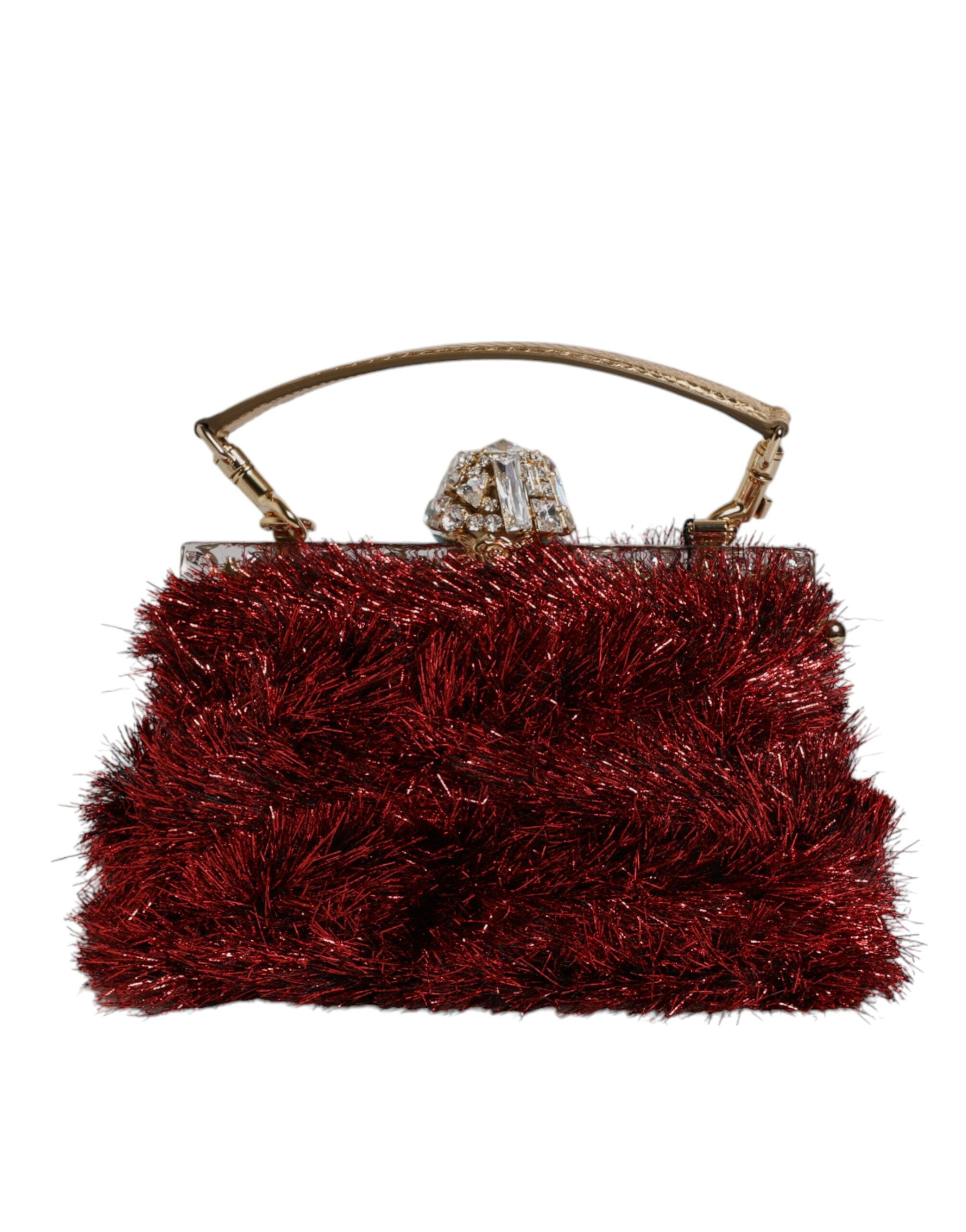 Red Gold Chain VANDA Tinsel Crystals Evening Clutch Bag - ventzia