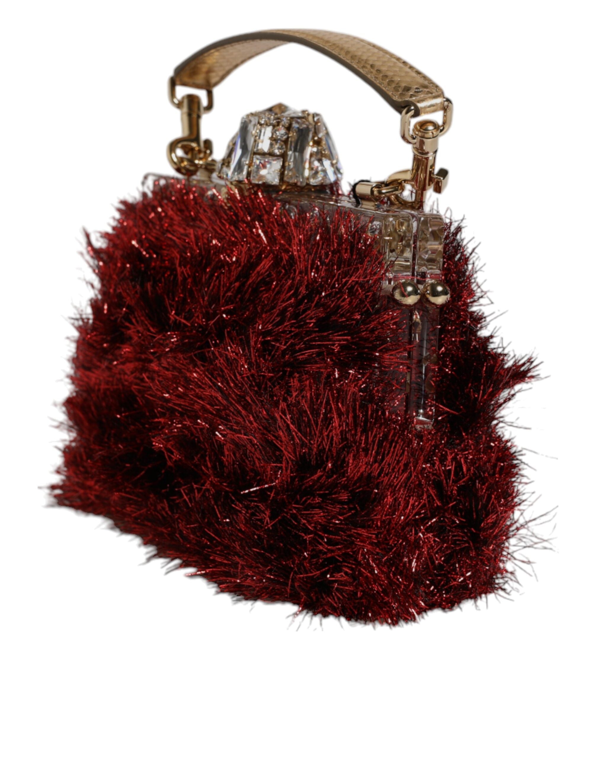 Red Gold Chain VANDA Tinsel Crystals Evening Clutch Bag - ventzia