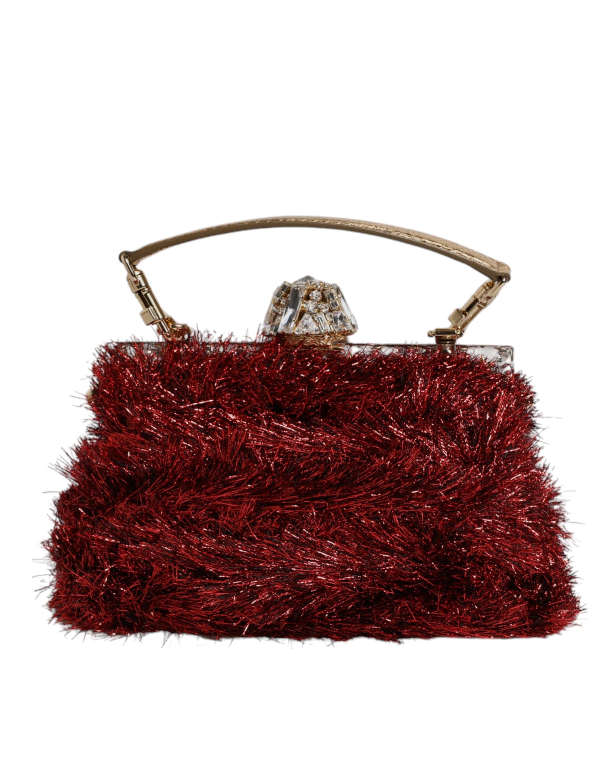 Red Gold Chain VANDA Tinsel Crystals Evening Clutch Bag - ventzia