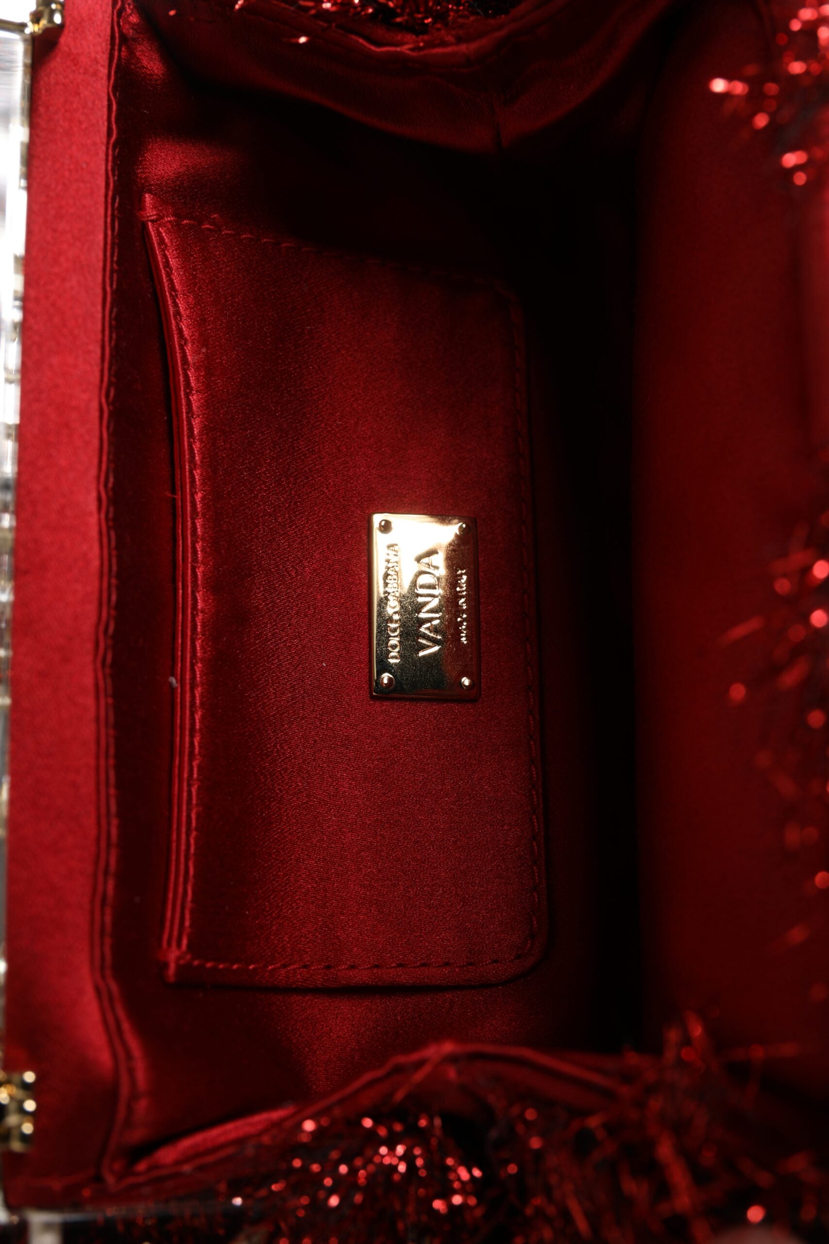Red Gold Chain VANDA Tinsel Crystals Evening Clutch Bag - ventzia