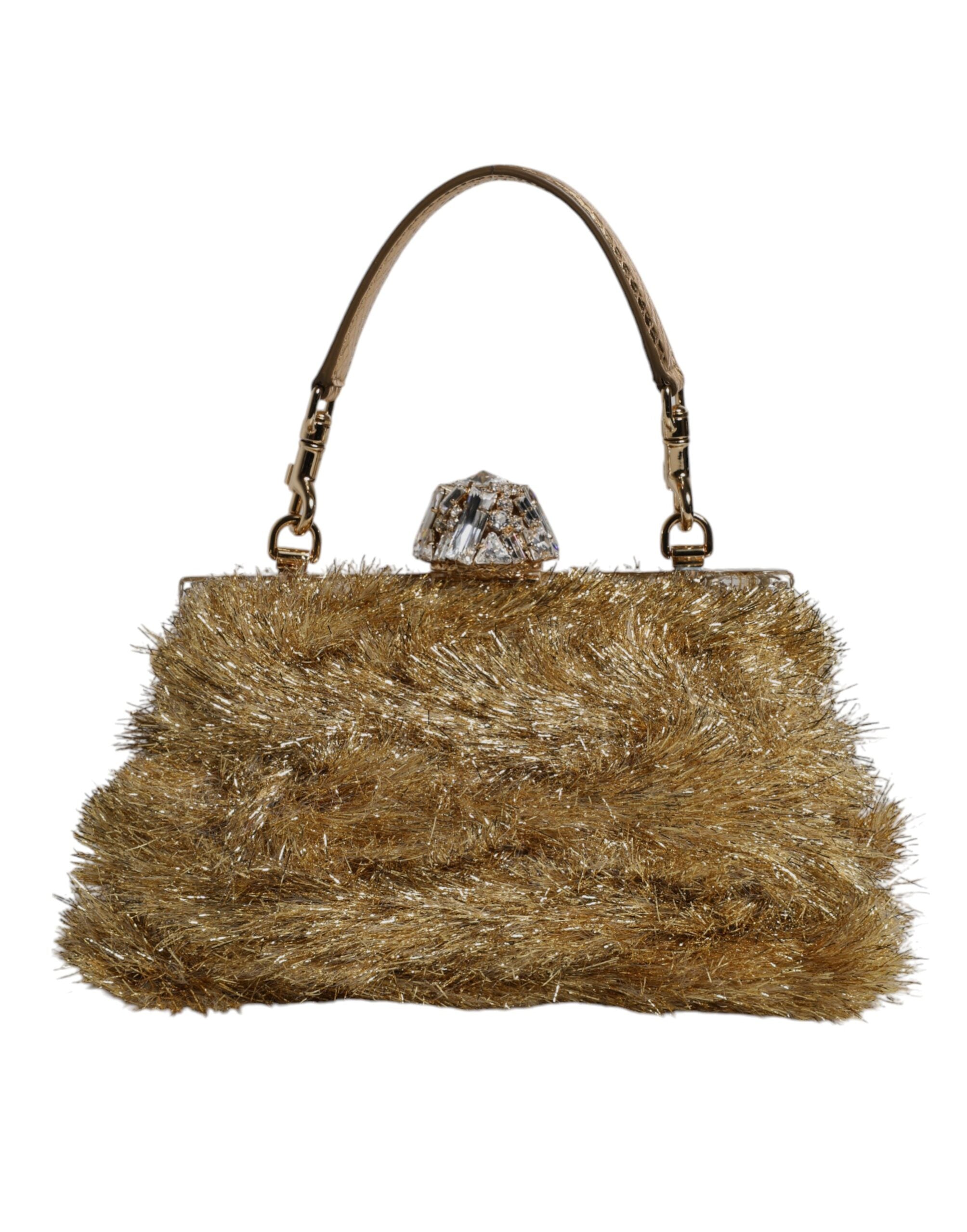 Gold Vanda Chain Strap Tinsel Crystal Evening Clutch Bag - ventzia