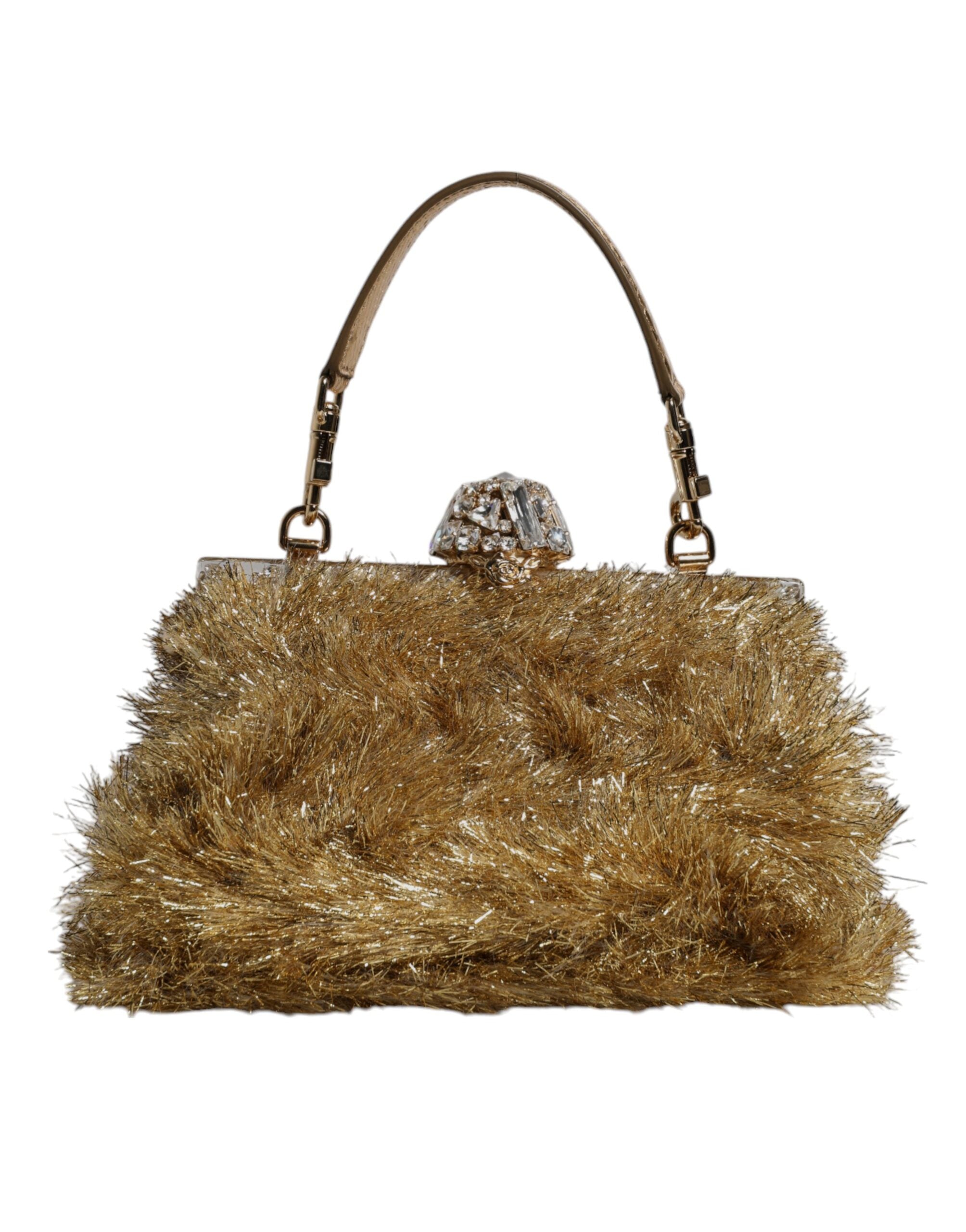 Gold Vanda Chain Strap Tinsel Crystal Evening Clutch Bag - ventzia