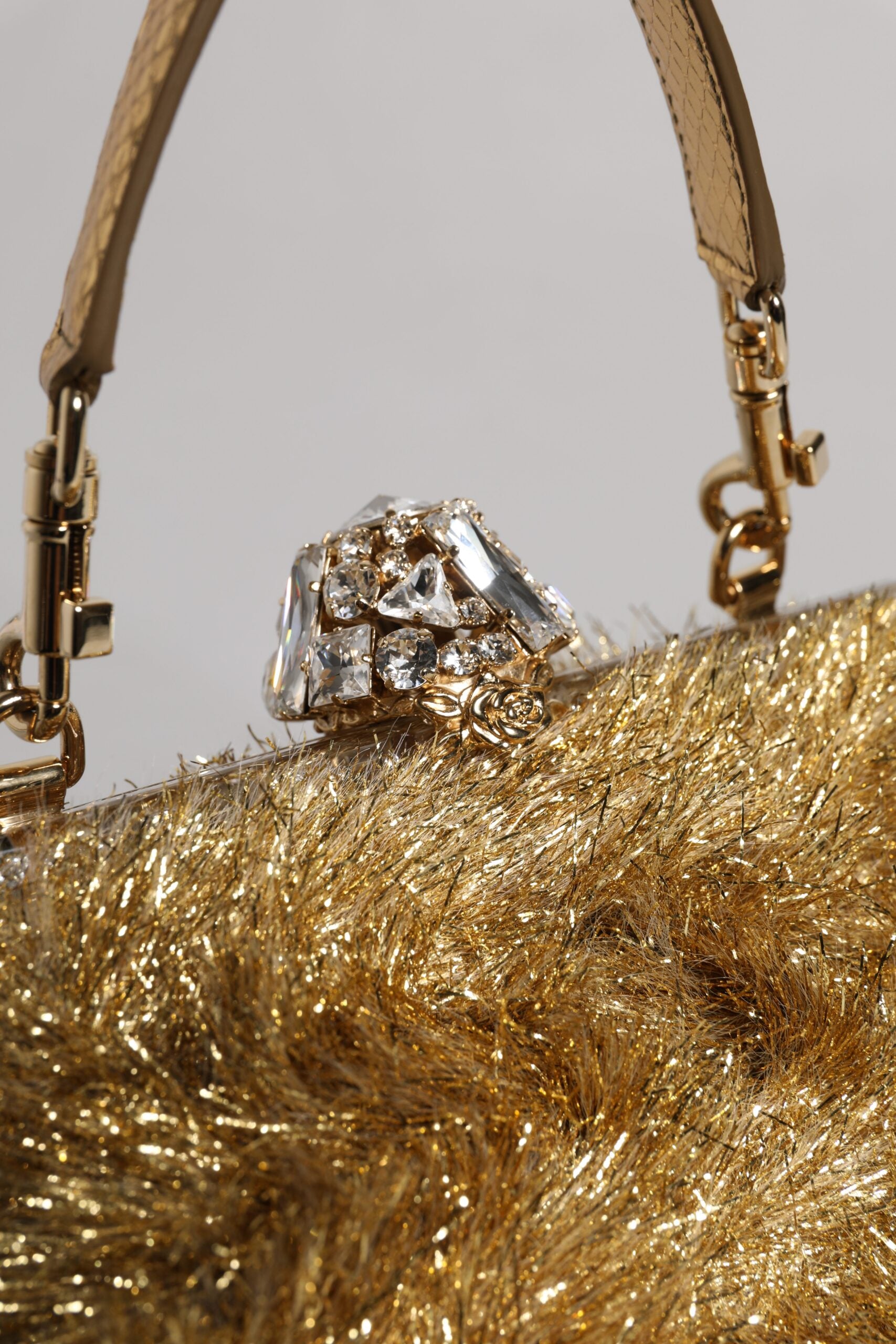 Gold Vanda Chain Strap Tinsel Crystal Evening Clutch Bag - ventzia