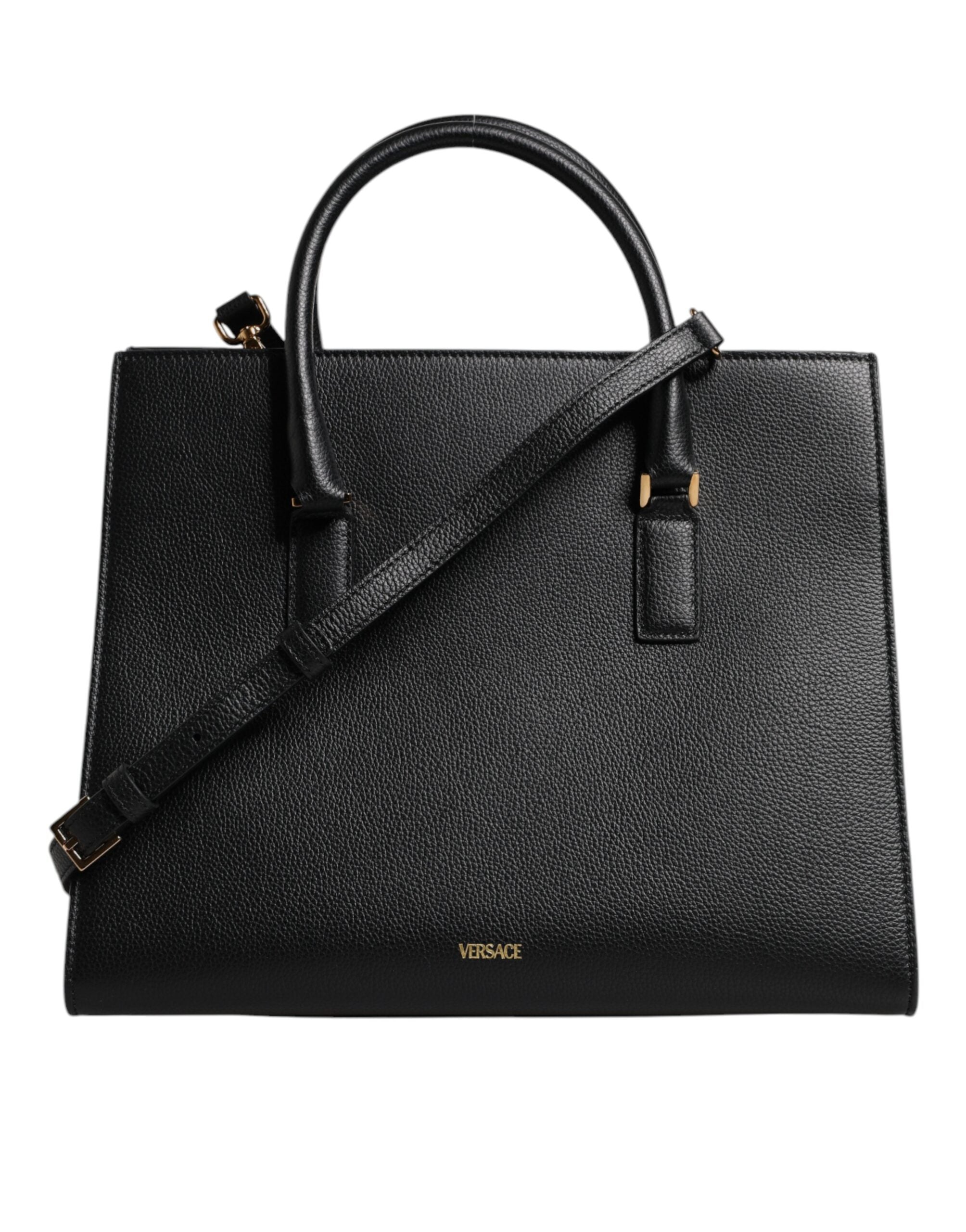 Black Large Leather Top Handle Shoulder Crossbody Bag - ventzia