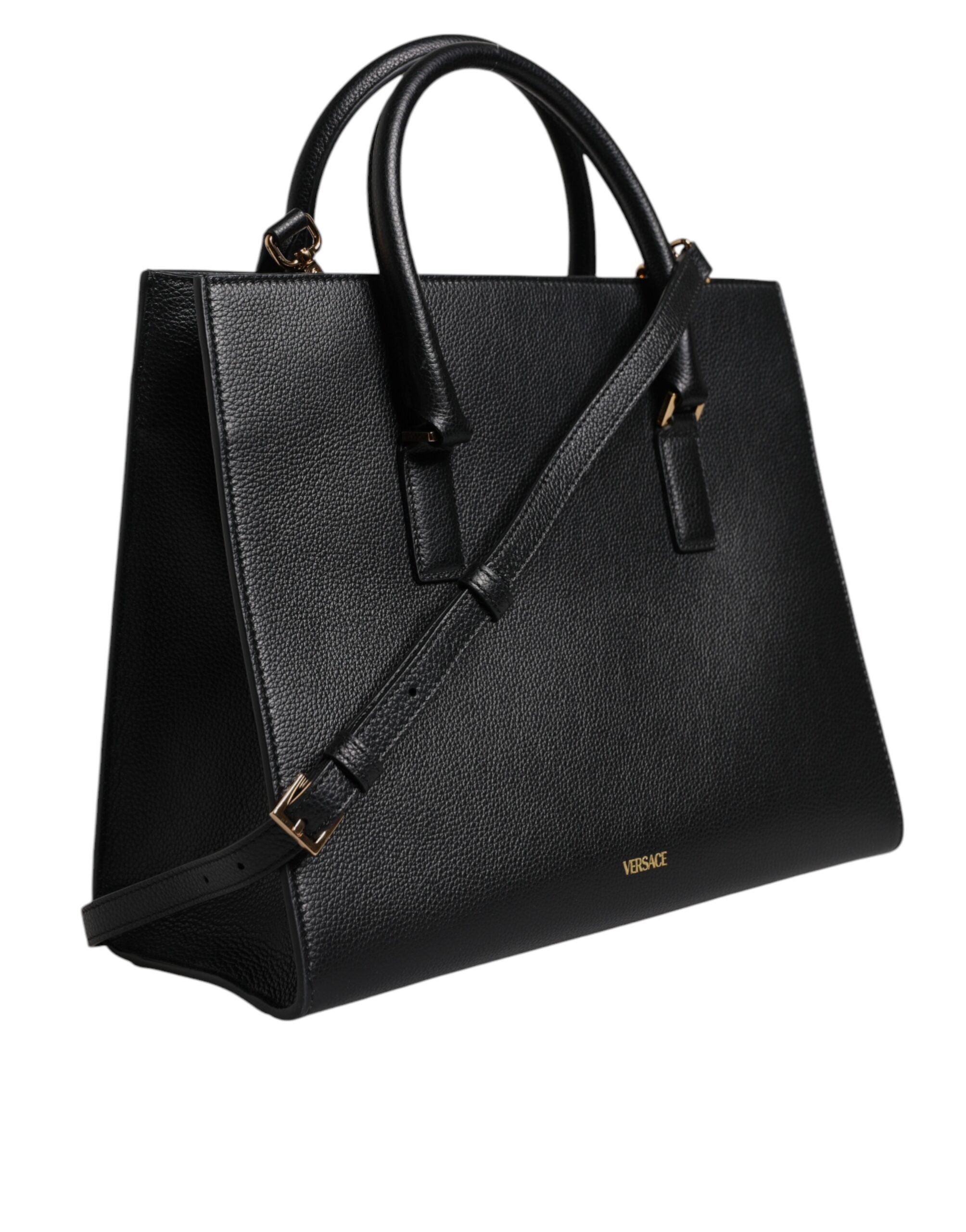 Black Large Leather Top Handle Shoulder Crossbody Bag - ventzia