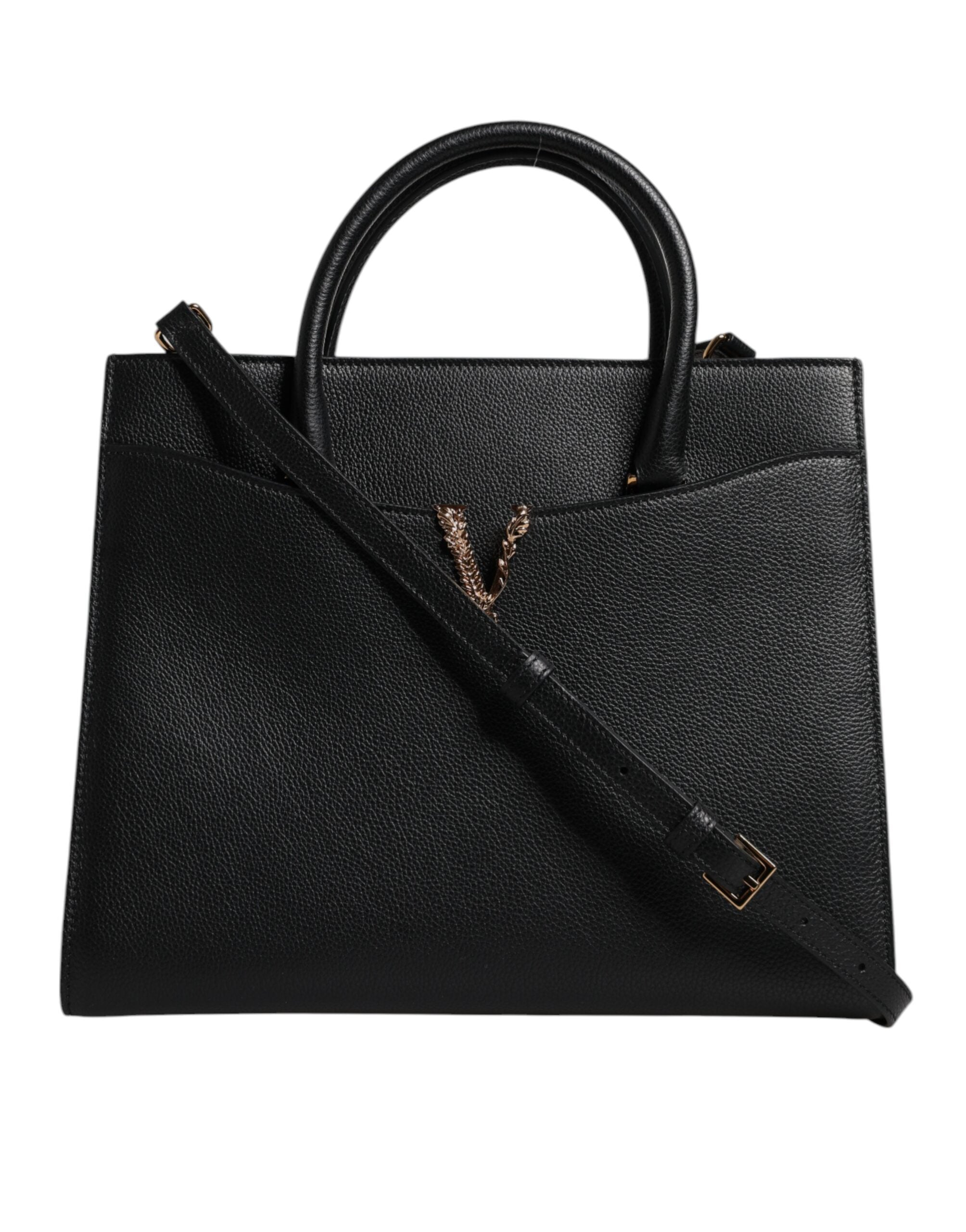 Black Large Leather Top Handle Shoulder Crossbody Bag - ventzia