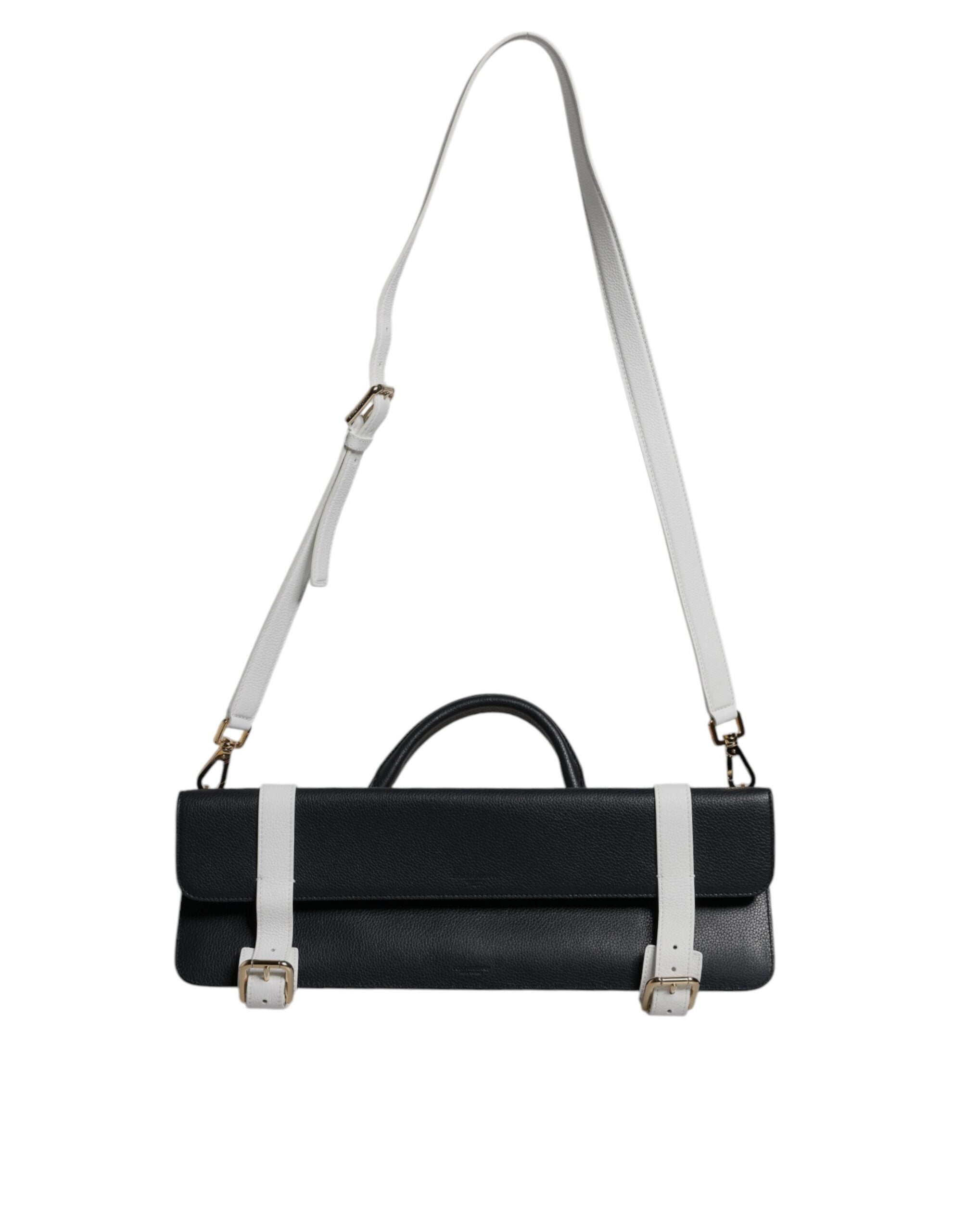 Blue White Calfskin Leather Crossbody Shoulder Bag - ventzia