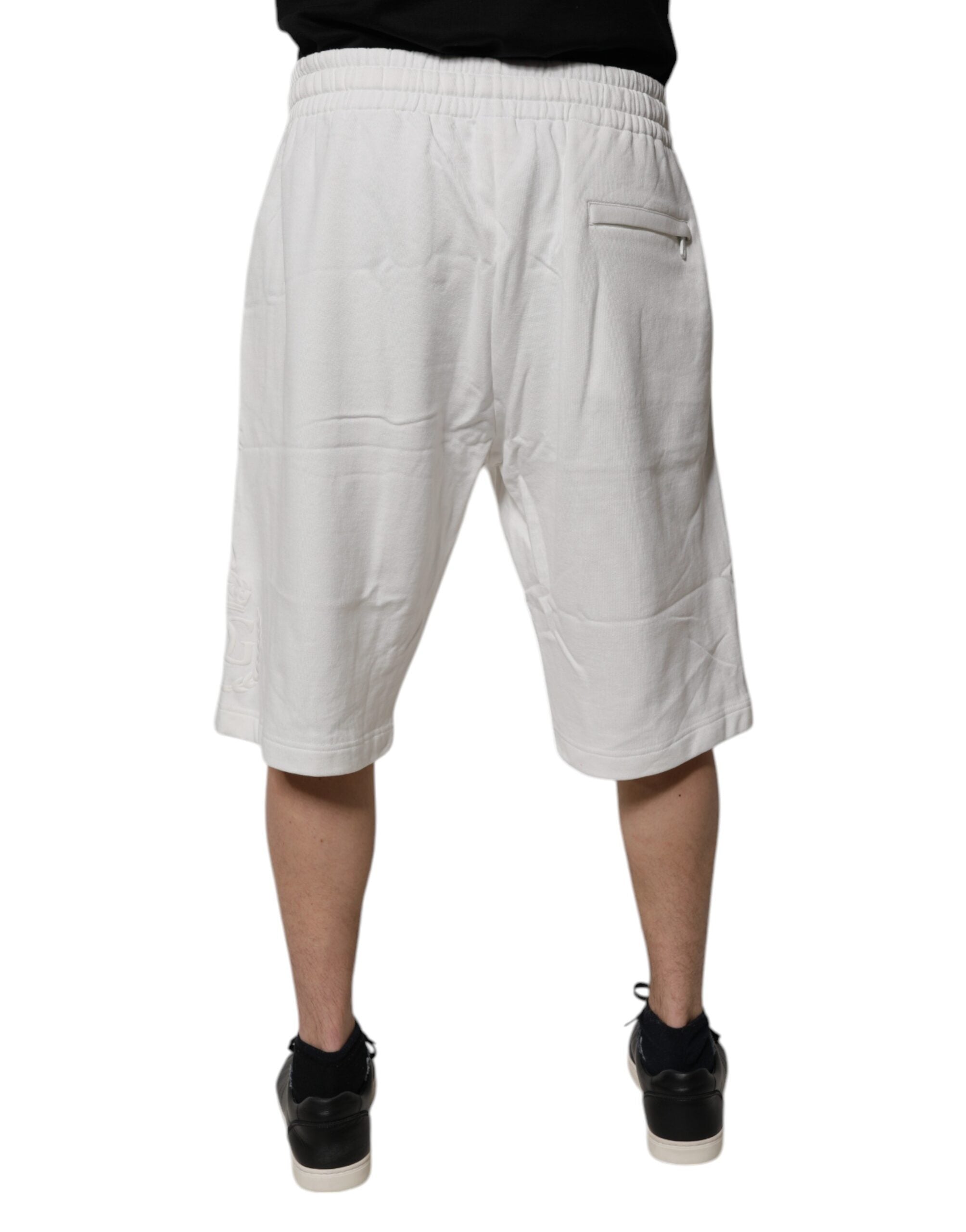 White Cotton Sweatshorts Men Bermuda Shorts - ventzia