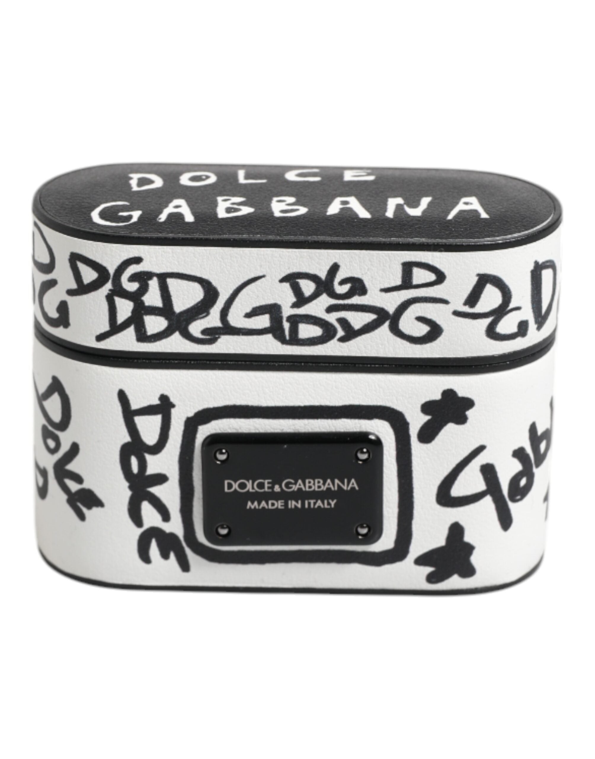 Black White Leather Scribble Embossed Logo Airpods Case - ventzia