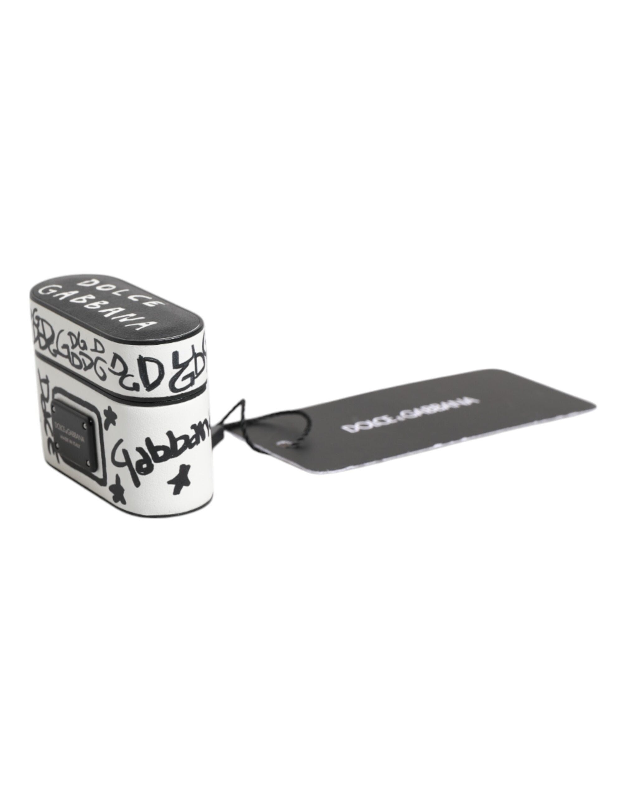 Black White Leather Scribble Embossed Logo Airpods Case - ventzia