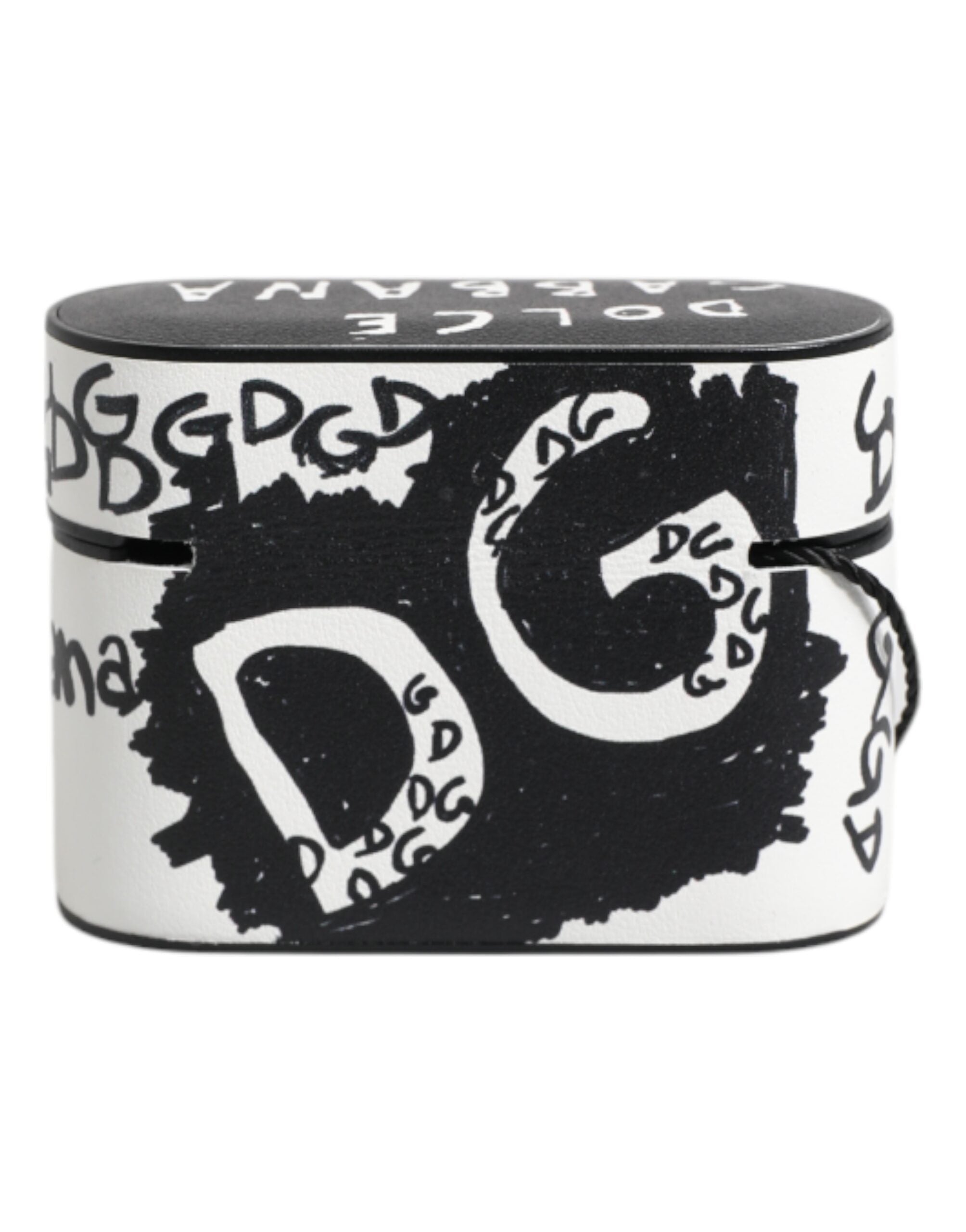 Black White Leather Scribble Embossed Logo Airpods Case - ventzia