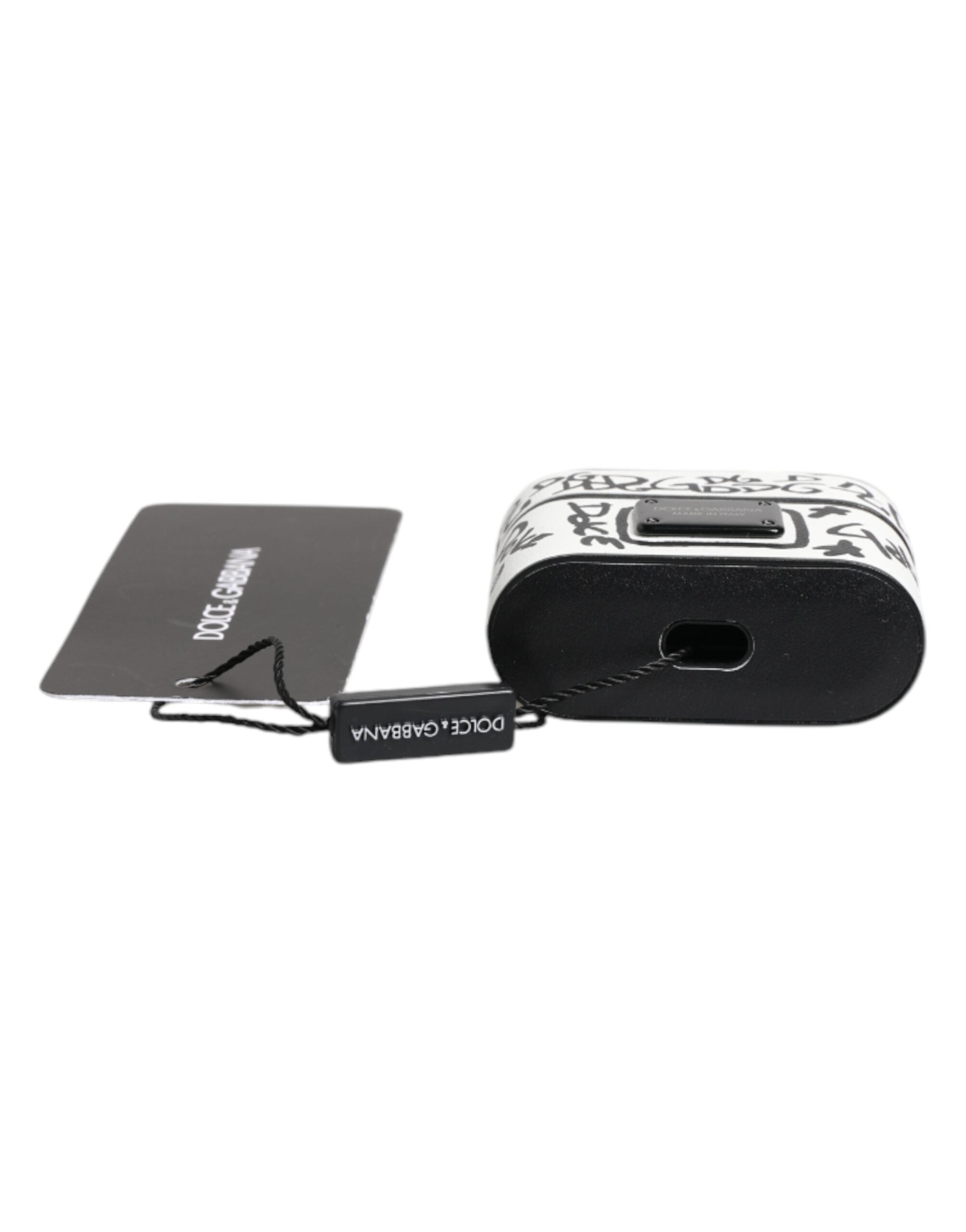 Black White Leather Scribble Embossed Logo Airpods Case - ventzia