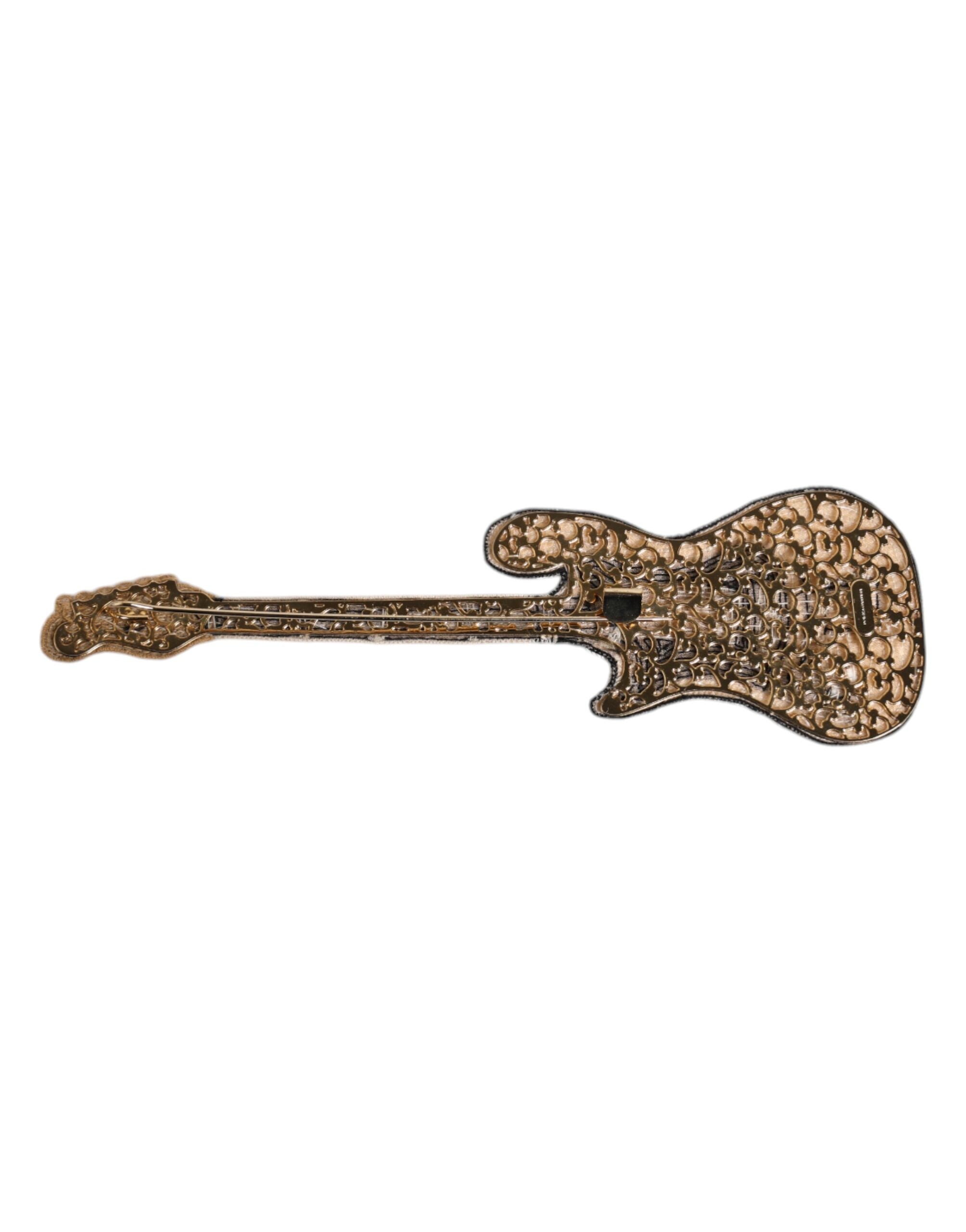 Gold Brass Logo Beaded Guitar Pin Brooch - ventzia
