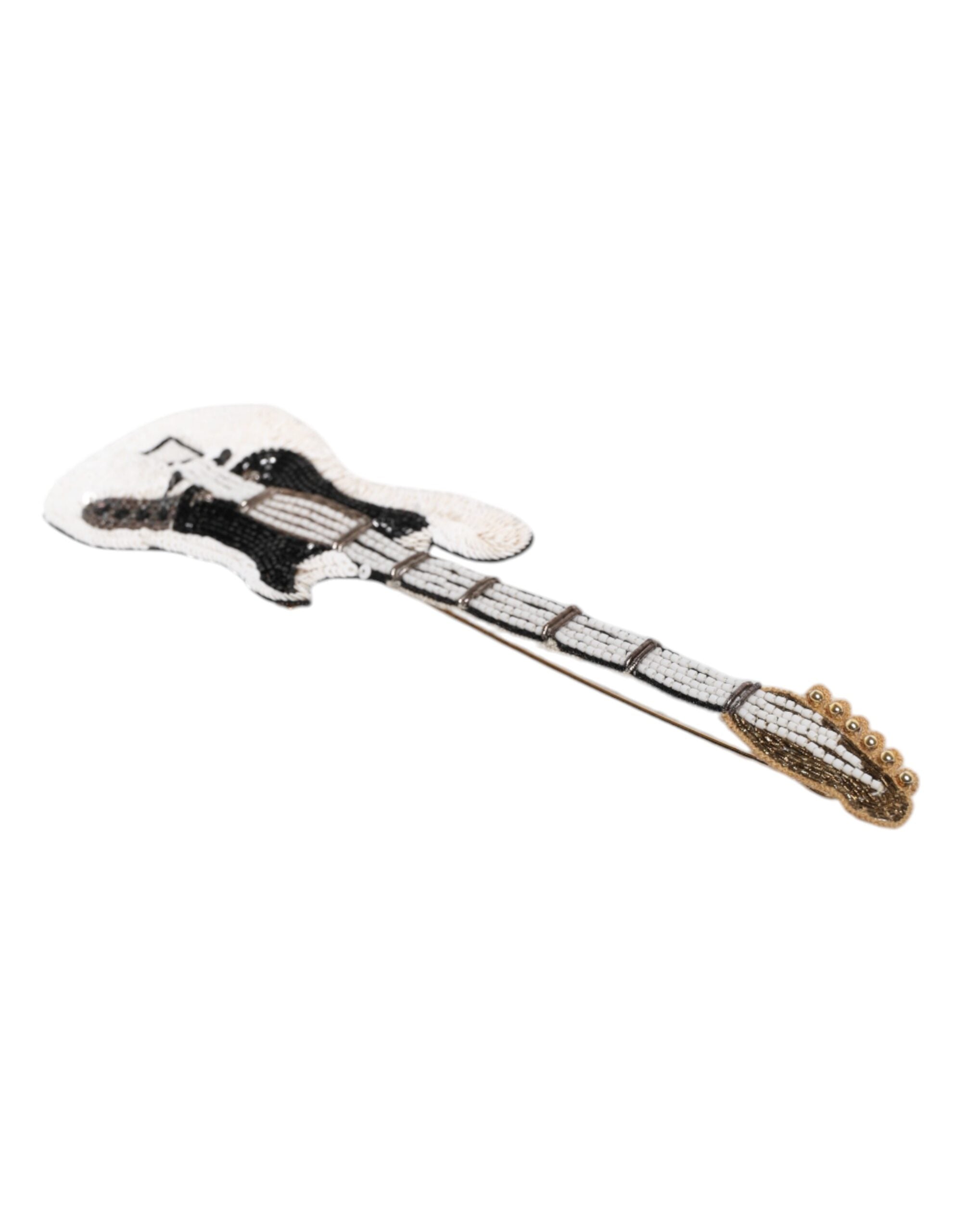 Gold Brass Logo Beaded Guitar Pin Brooch - ventzia