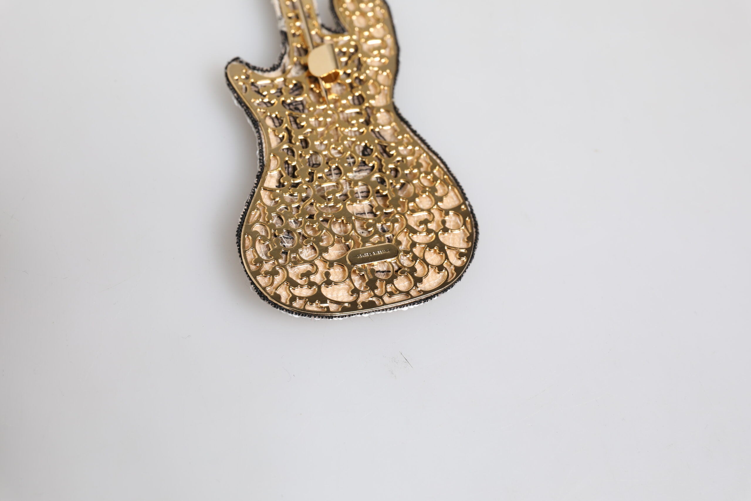 Gold Brass Logo Beaded Guitar Pin Brooch - ventzia